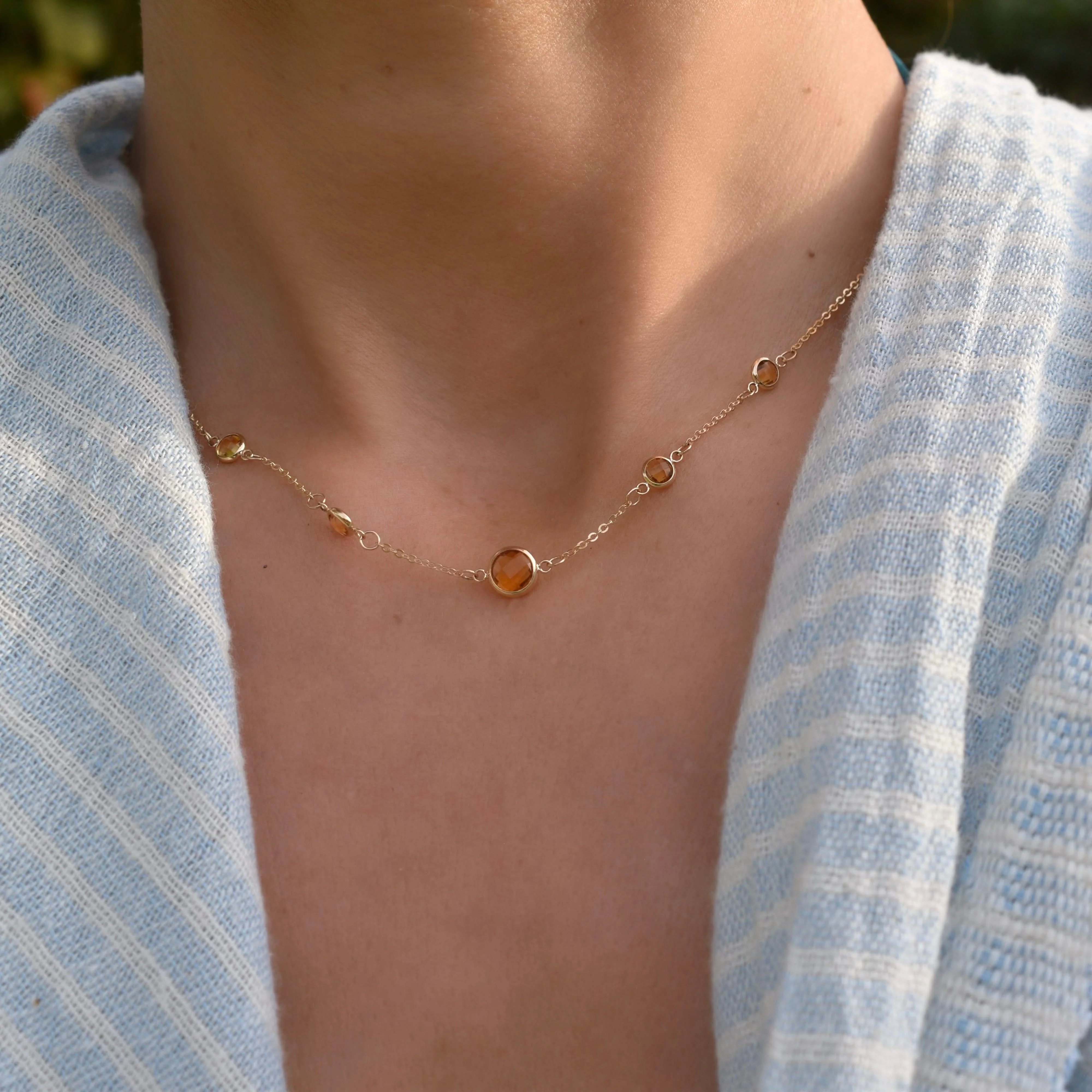 1 Grand & 4 Petite Citrine Necklace in 14k Gold (November) - Image 3