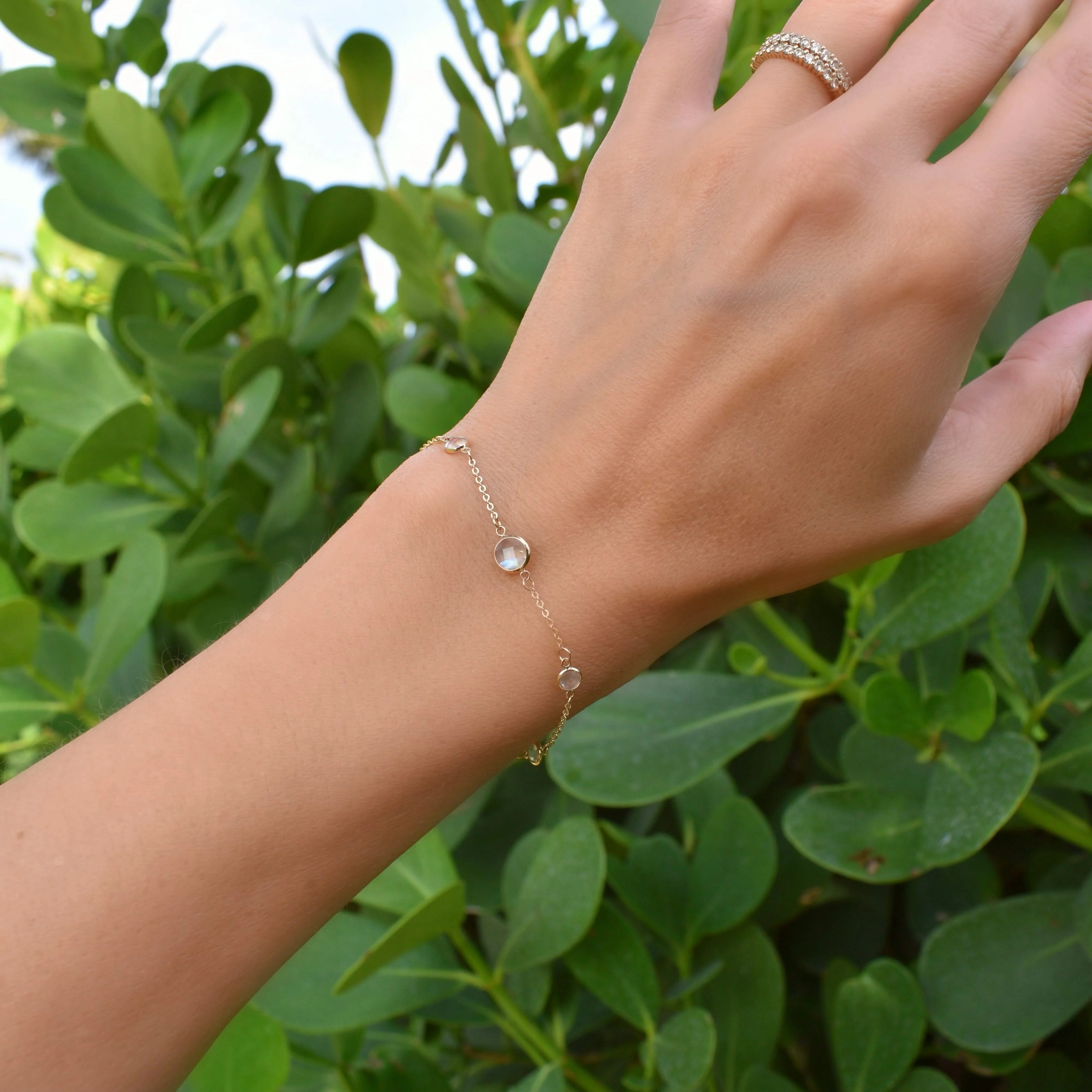 1 Grand & 4 Petite Moonstone Bracelet in 14k Gold (June) - Image 2