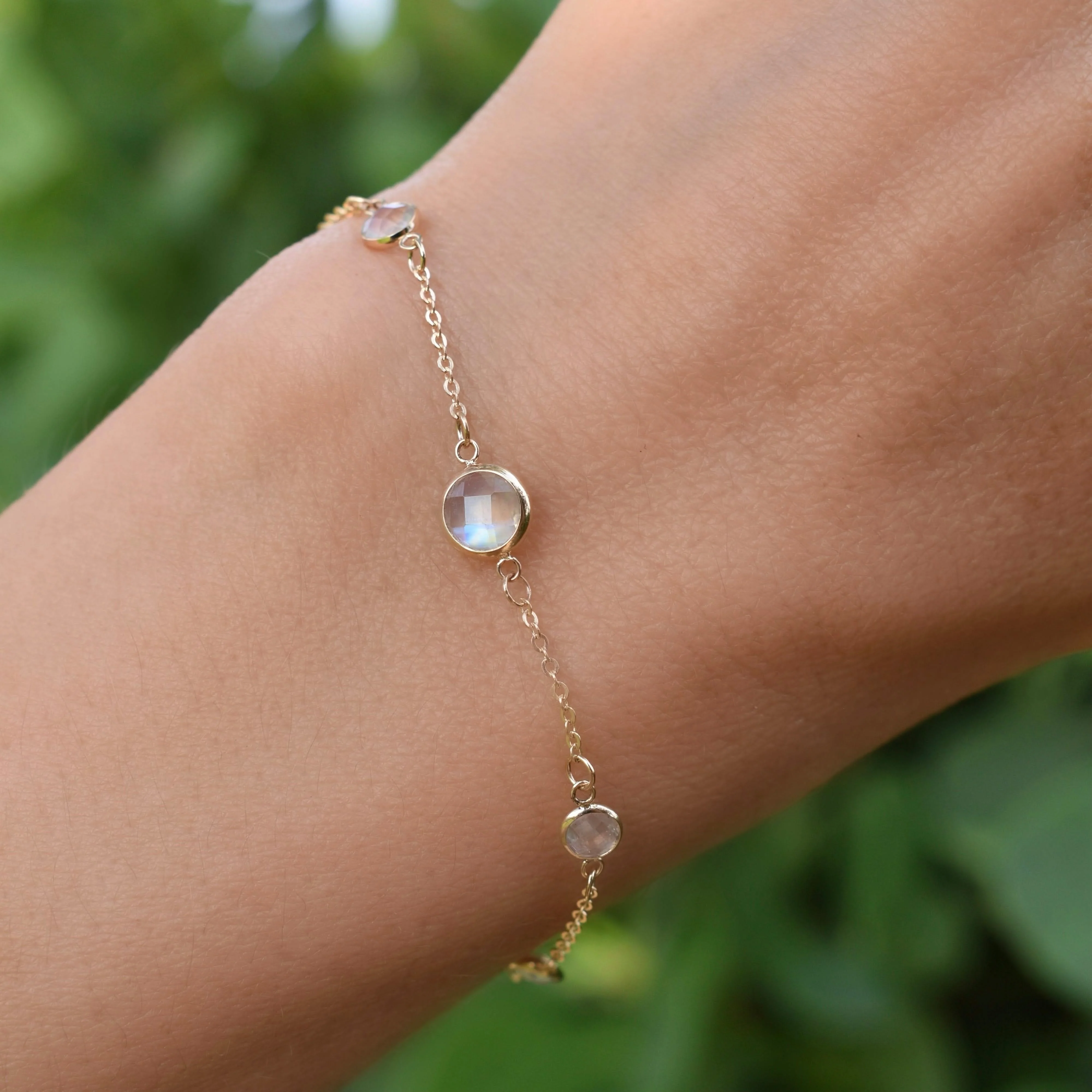 1 Grand & 4 Petite Moonstone Bracelet in 14k Gold (June) - Image 3