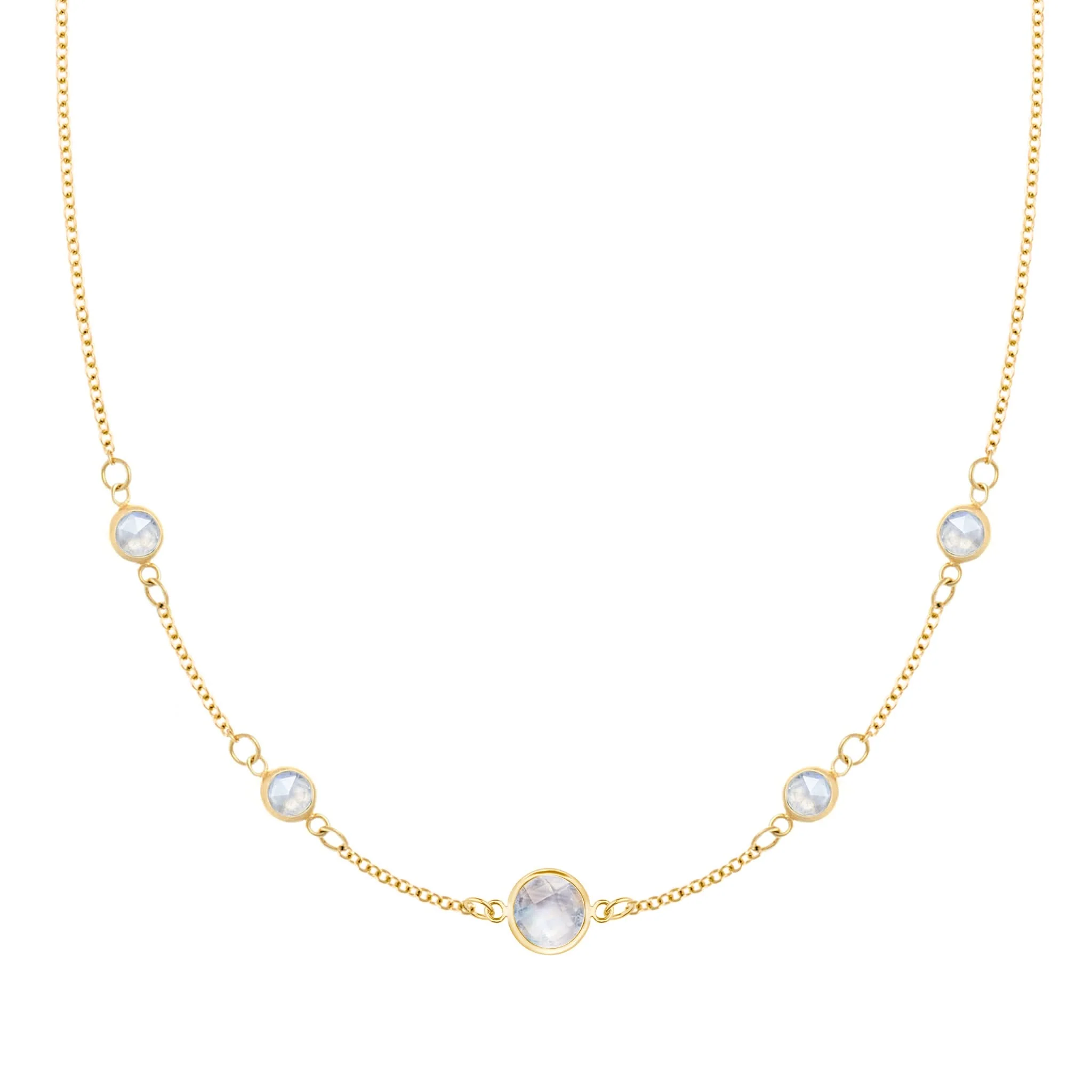 1 Grand & 4 Petite Moonstone Necklace in 14k Gold (June)