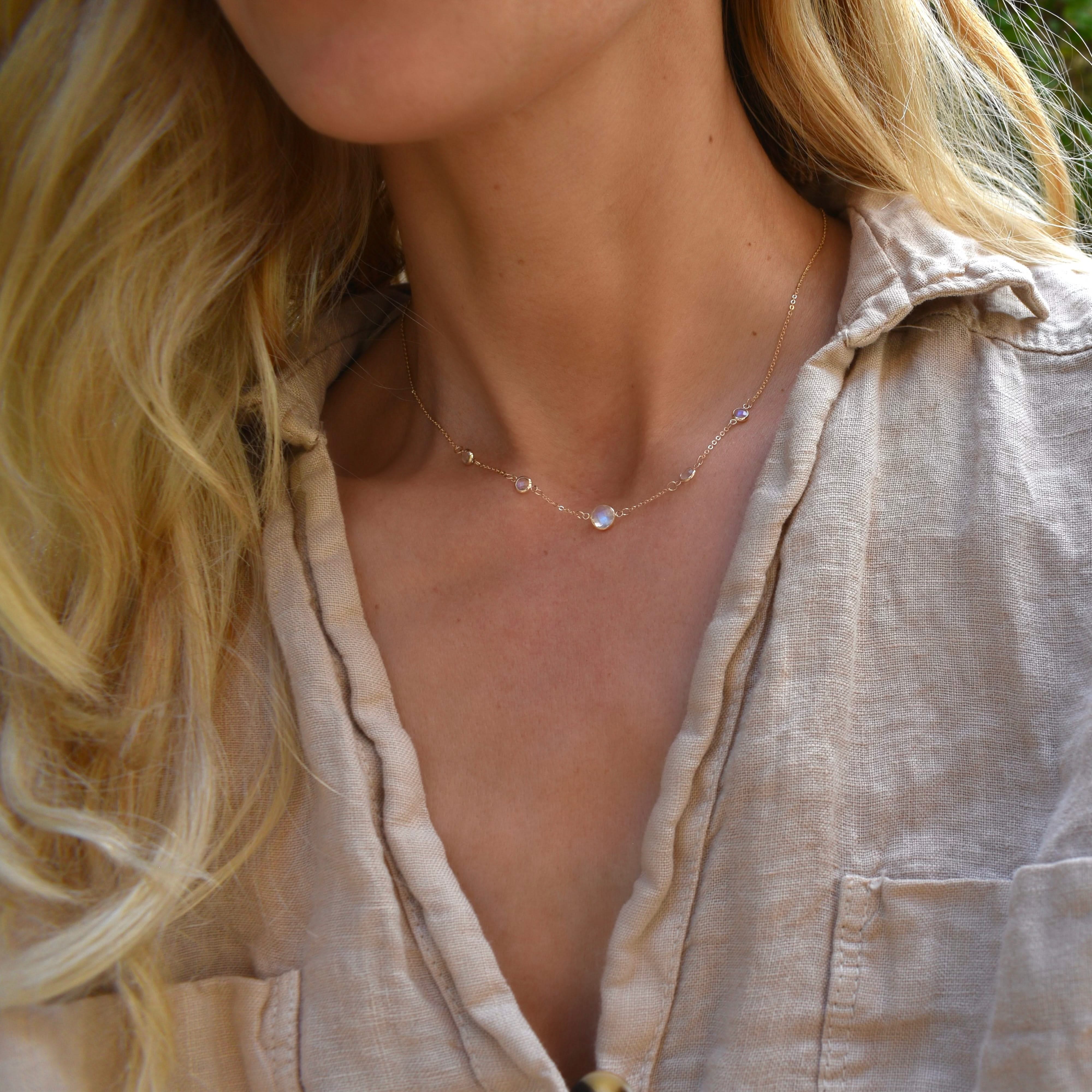 1 Grand & 4 Petite Moonstone Necklace in 14k Gold (June) - Image 2