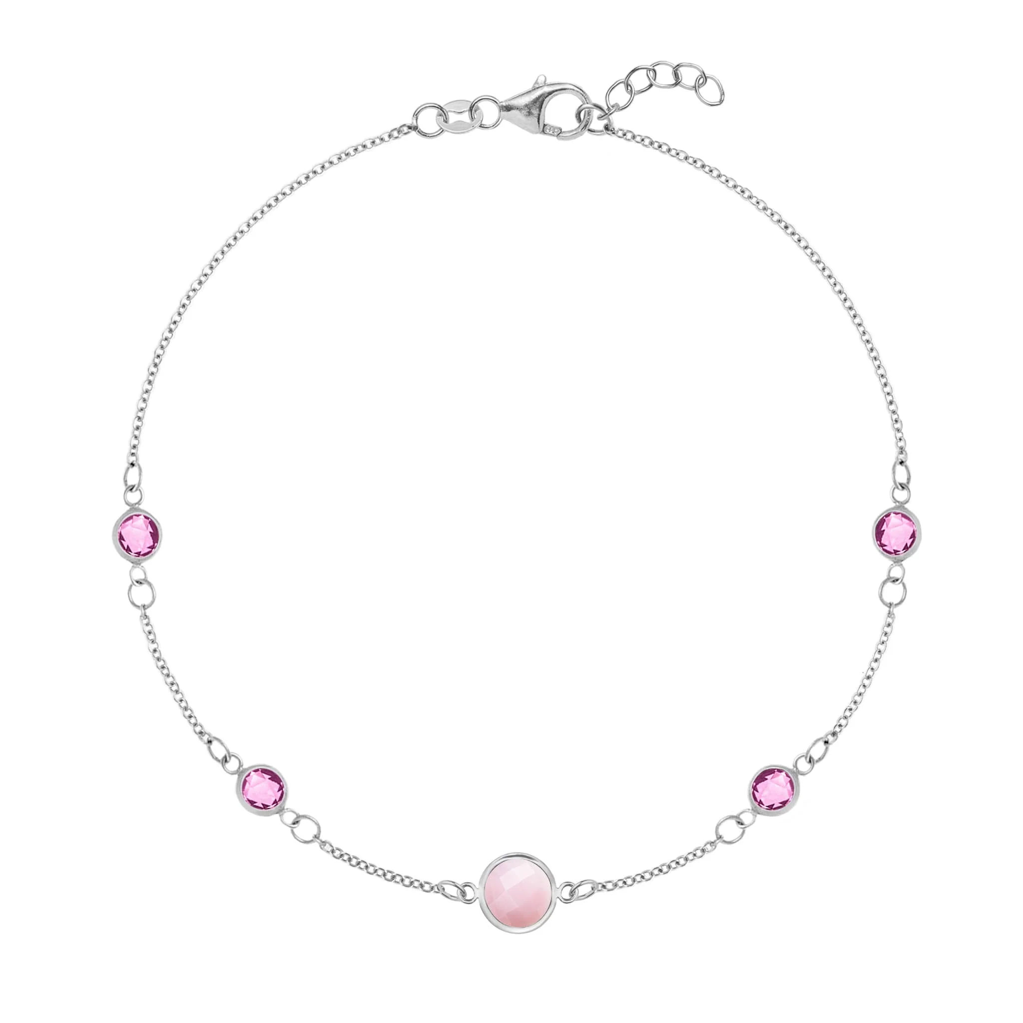 1 Grand Pink Opal & 4 Petite Pink Sapphire Bracelet in 14k Gold (October) - Image 4