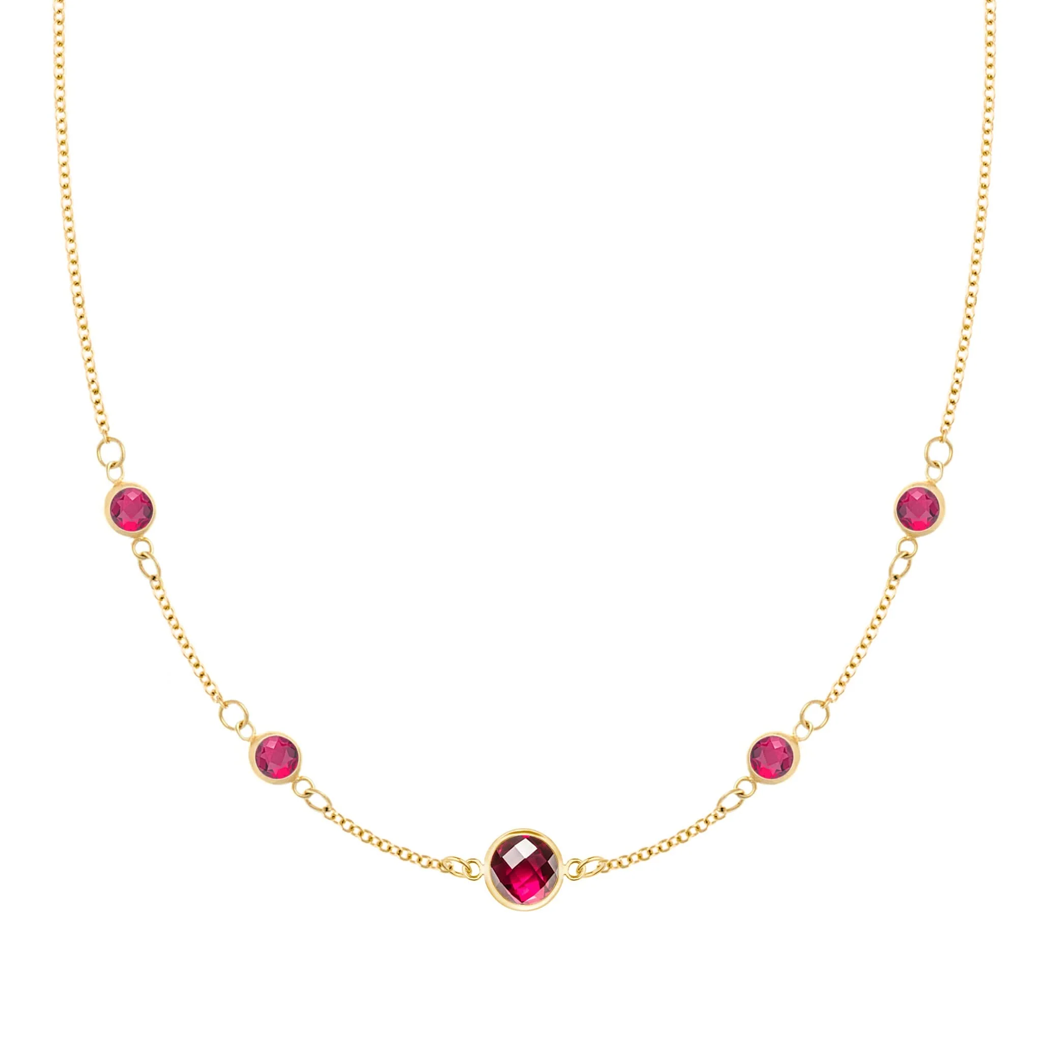 1 Grand & 4 Petite Ruby Necklace in 14k Gold (July)