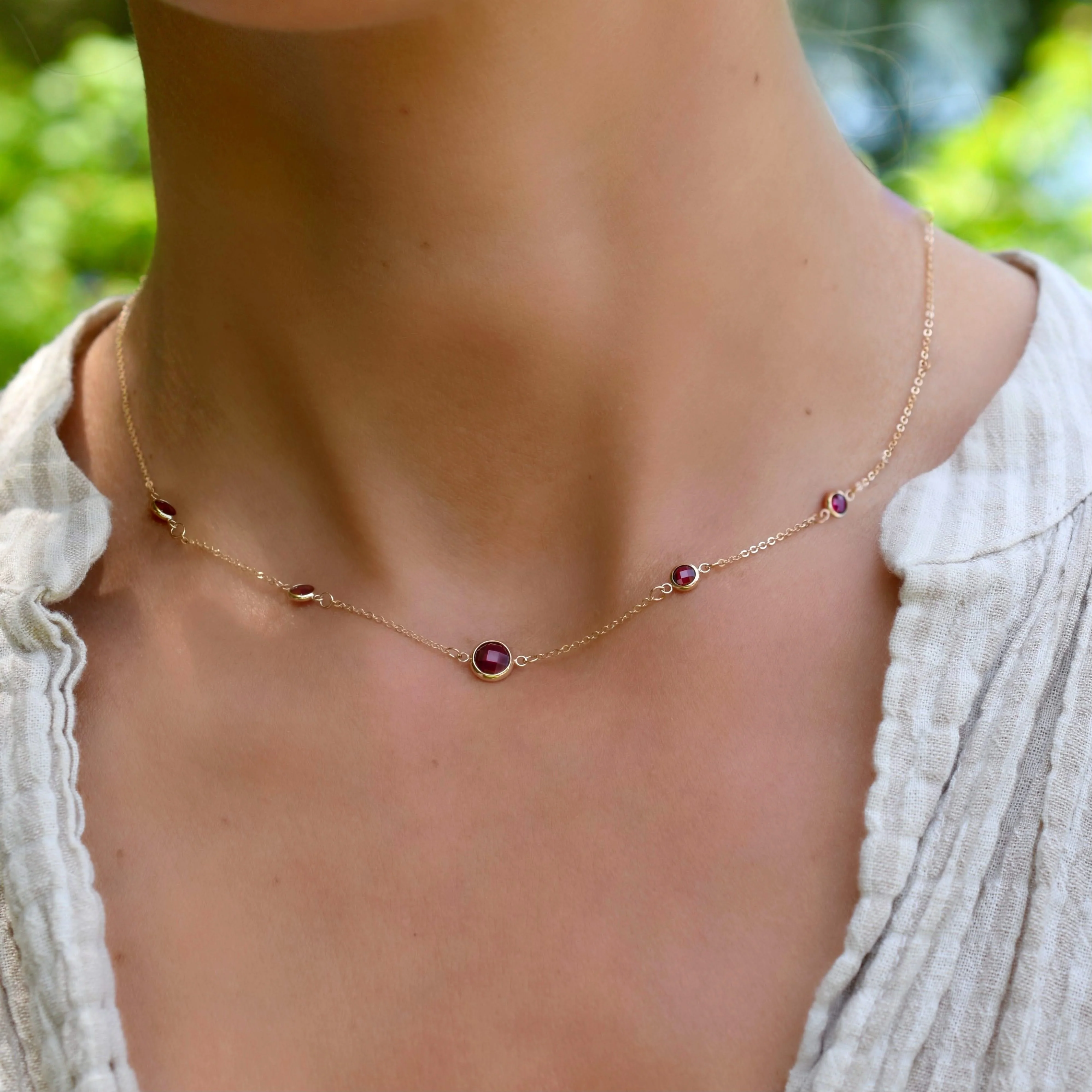 1 Grand & 4 Petite Ruby Necklace in 14k Gold (July) - Image 3