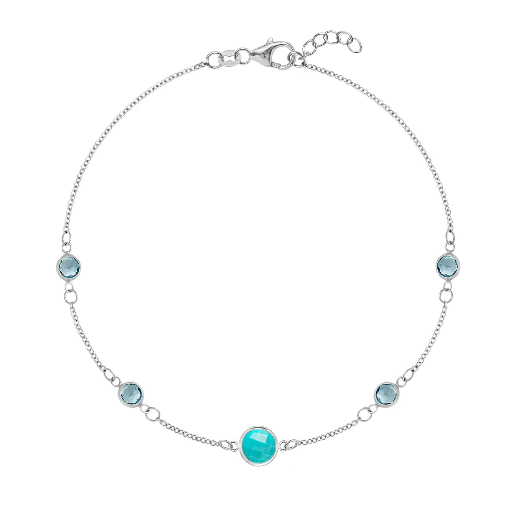 1 Grand Turquoise & 4 Petite Nantucket Blue Topaz Bracelet in 14k Gold (December) - Image 5