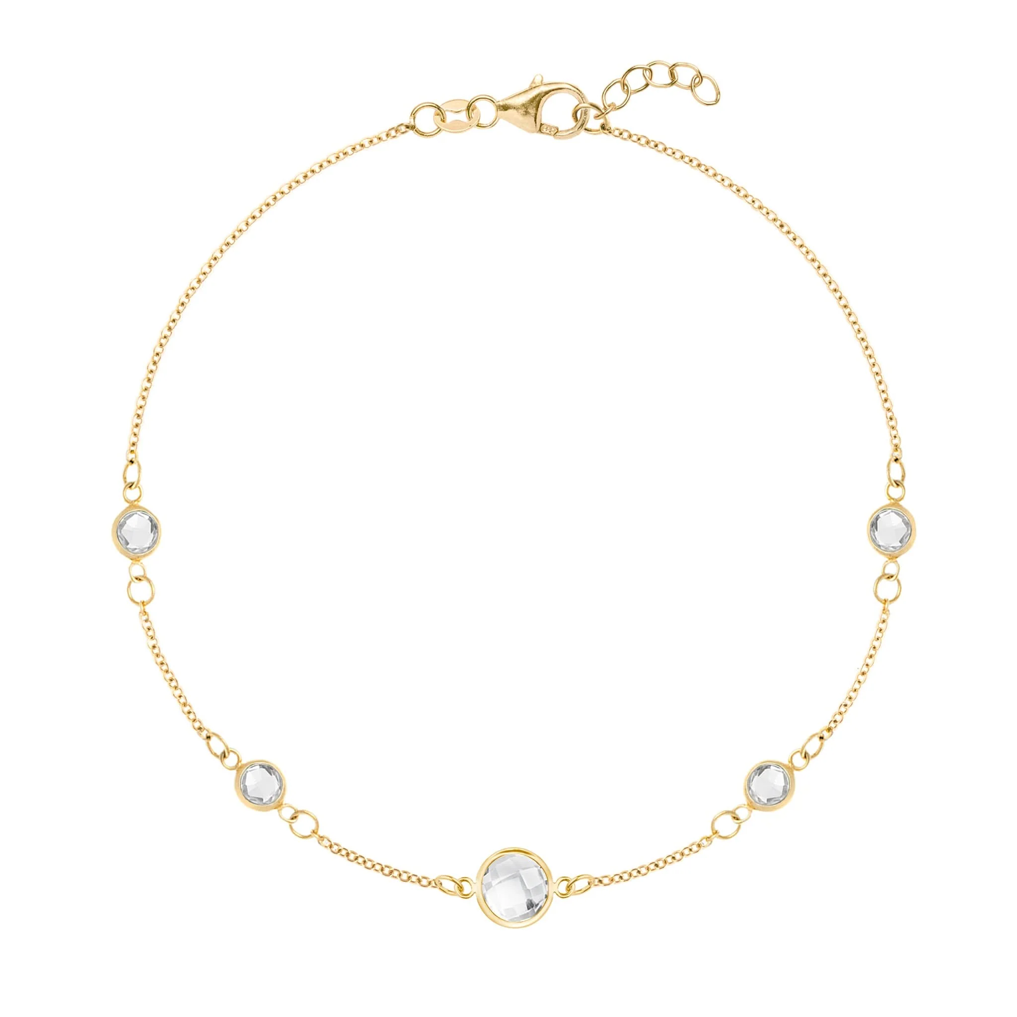 1 Grand & 4 Petite White Topaz Bracelet in 14k Gold (April)