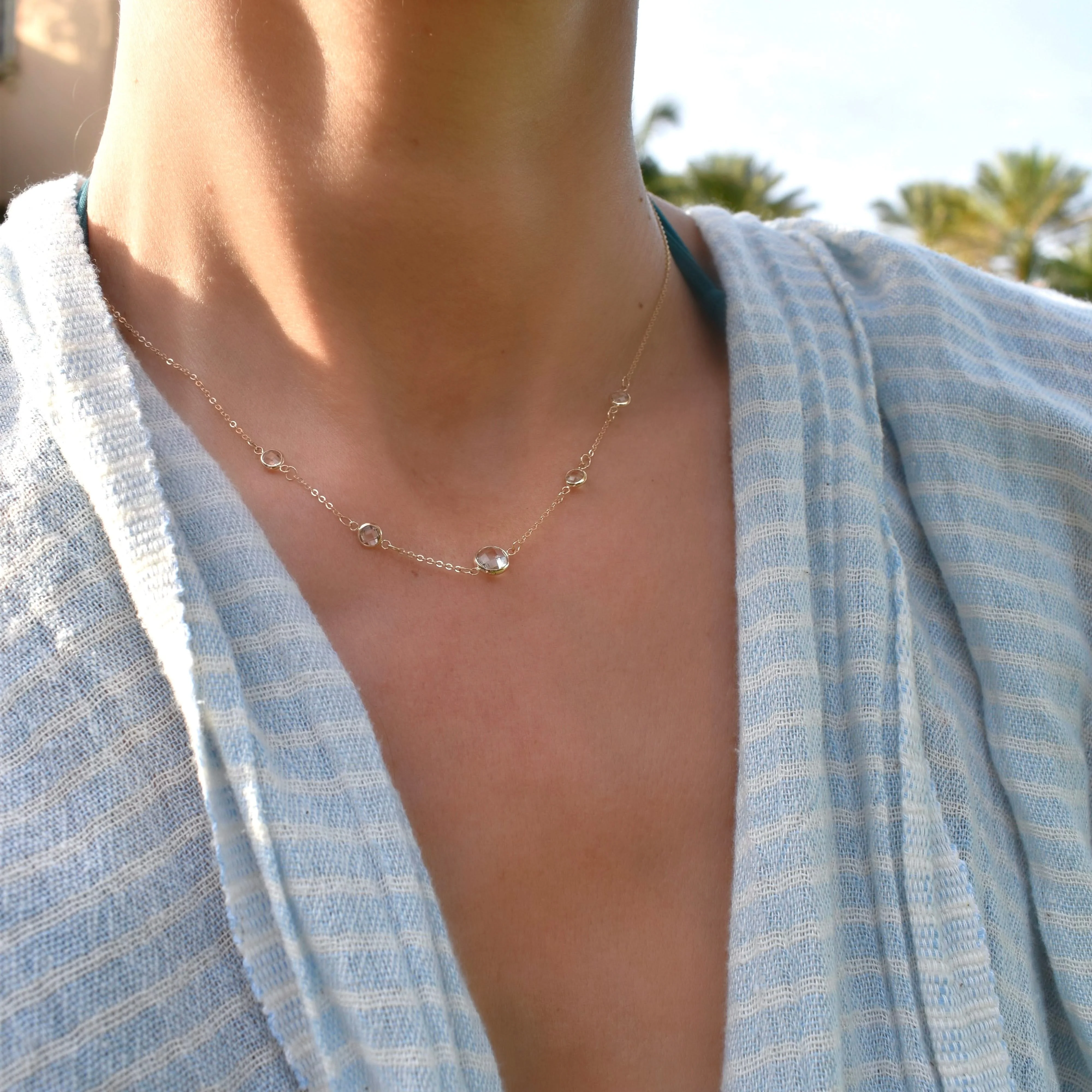 1 Grand & 4 Petite White Topaz Necklace in 14k Gold (April) - Image 2