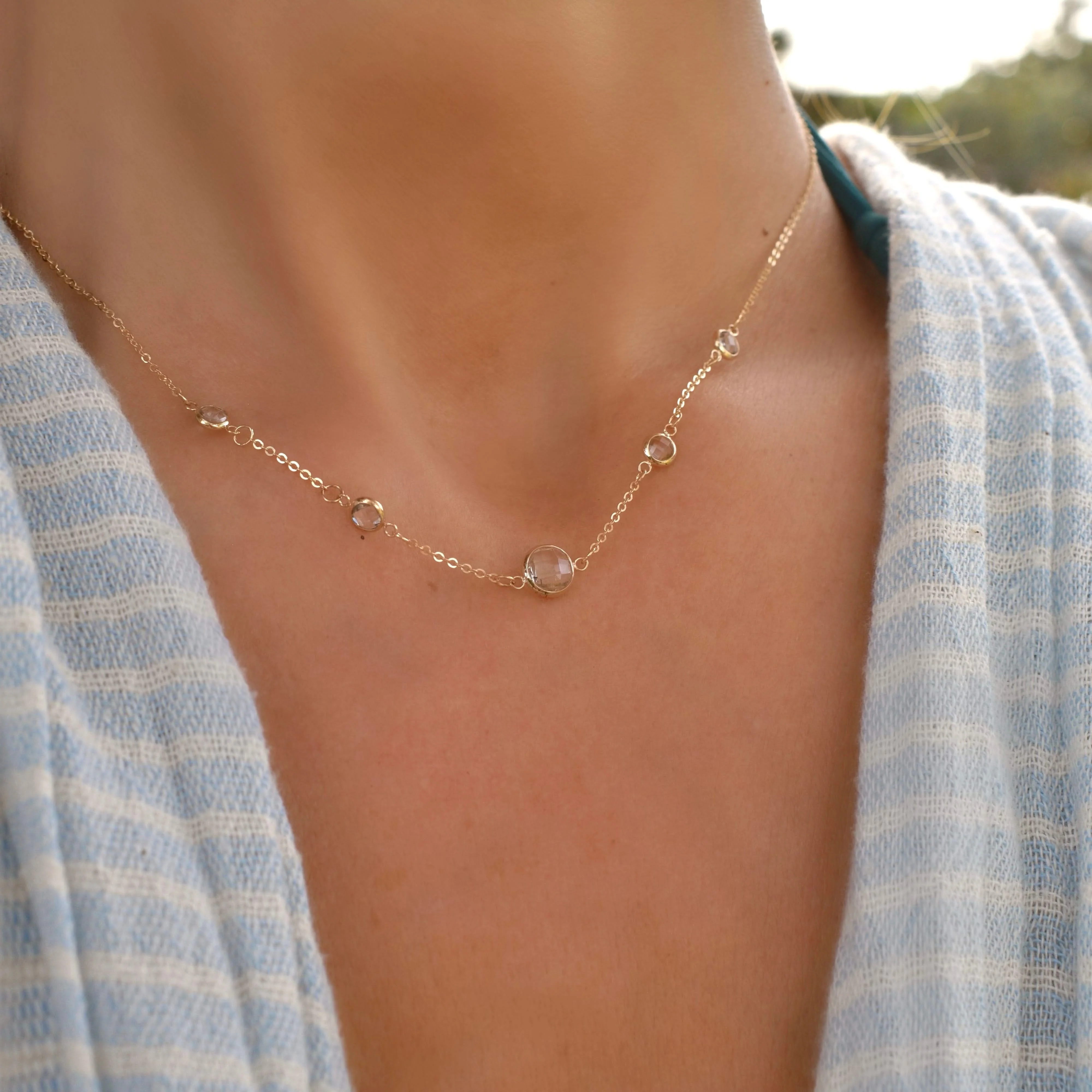 1 Grand & 4 Petite White Topaz Necklace in 14k Gold (April) - Image 3