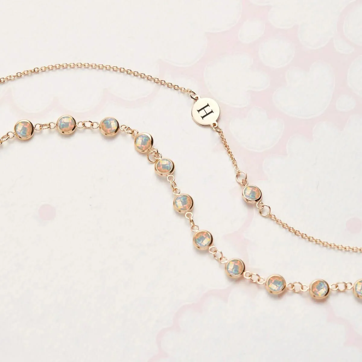 1 Letter & 1 Petite Opal Bracelet in 14k Gold  (October) - Image 7