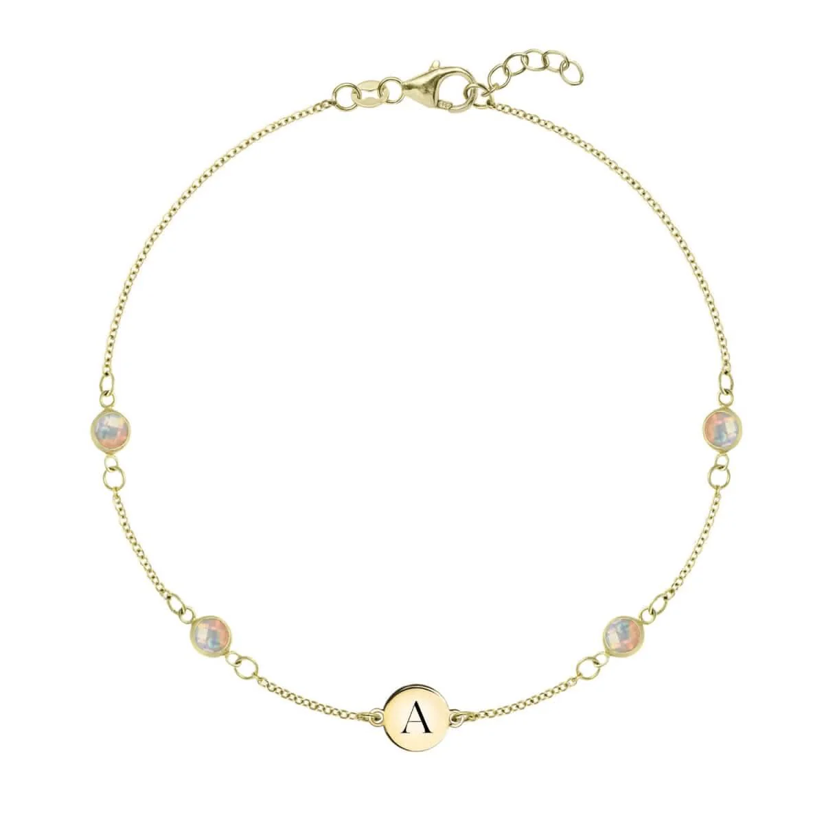 1 Letter & 4 Petite Opal Bracelet  in 14k Gold (October)