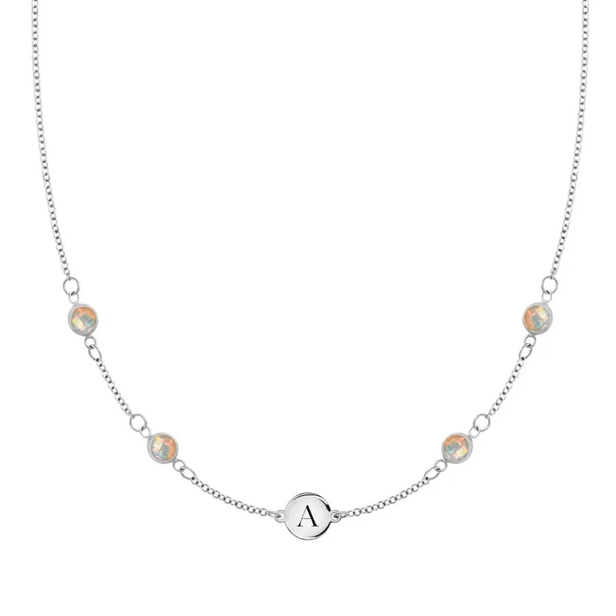 1 Letter & 4 Petite Opal Necklace in 14k Gold (October) - Image 5