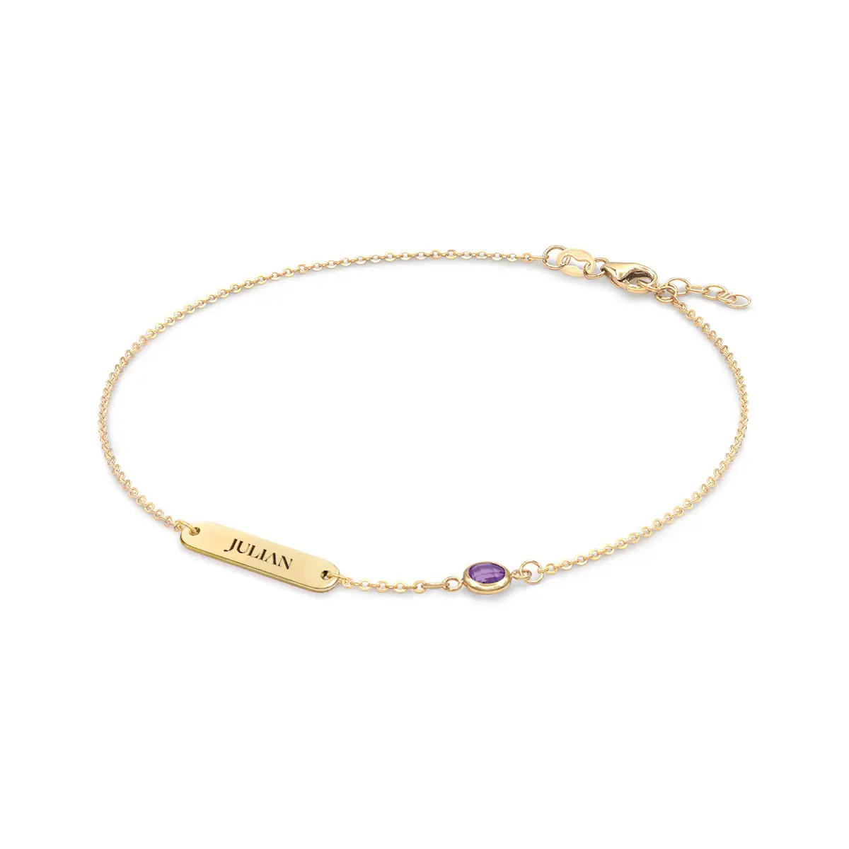 1 Nameplate & 1 Petite Amethyst Bracelet in 14k Gold (February) - Image 4
