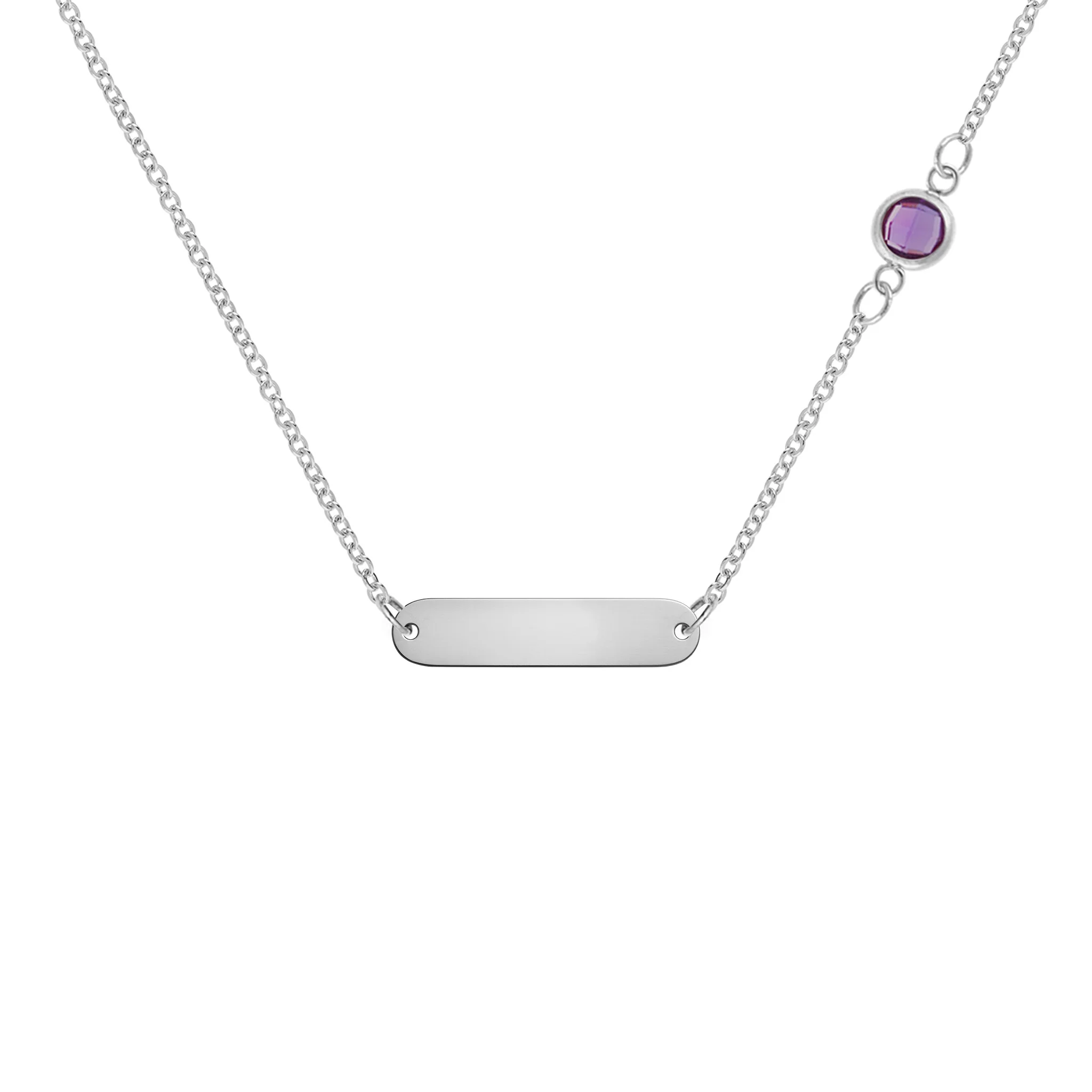 1 Nameplate & 1 Petite Amethyst Necklace in 14k Gold (February) - Image 7