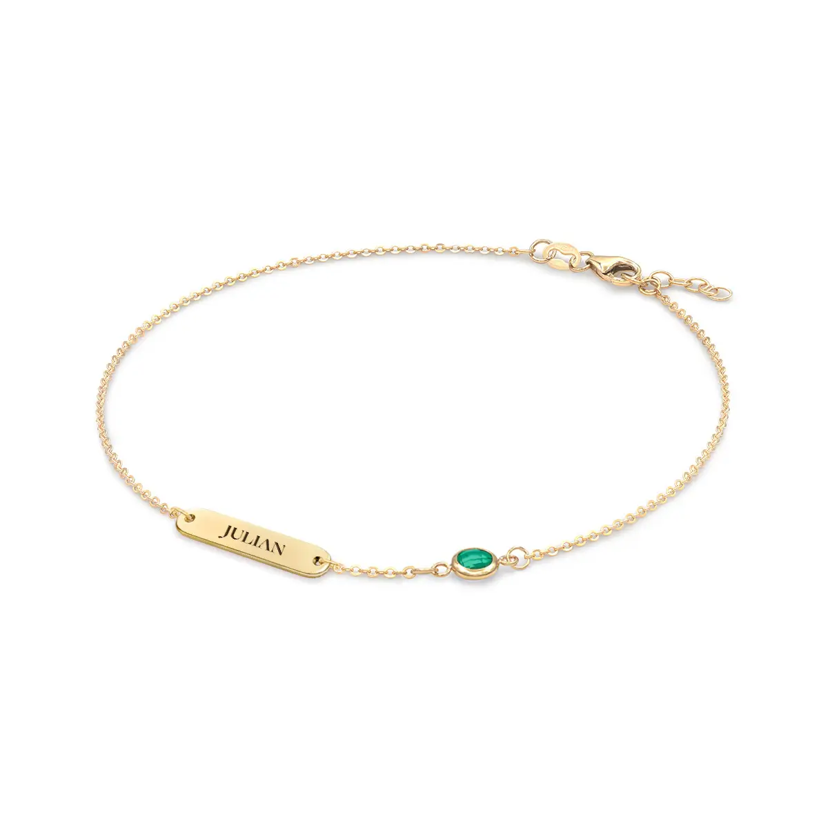 1 Nameplate & 1 Petite Emerald Bracelet in 14k Gold (May) - Image 4