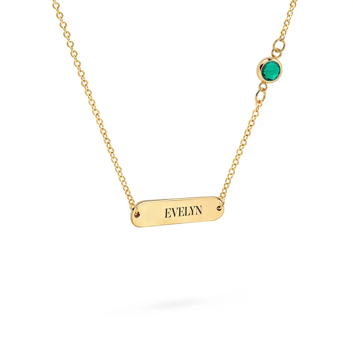 1 Nameplate & 1 Petite Emerald Necklace in 14k Gold (May) - Image 4