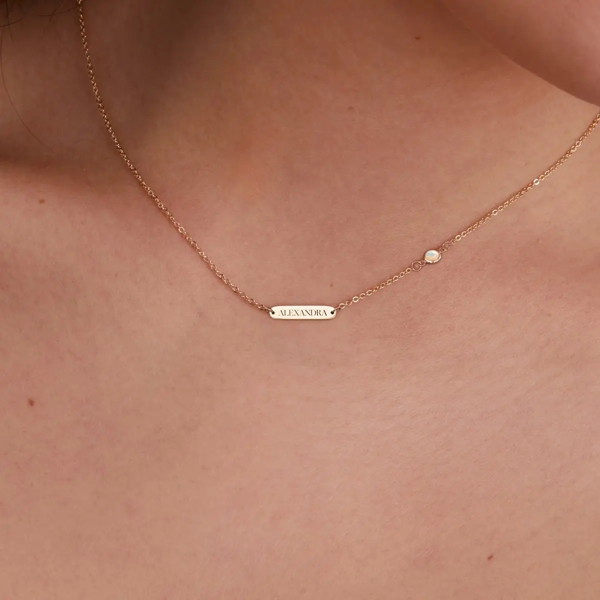 1 Nameplate & 1 Petite Opal Necklace in 14k Gold (October) - Image 3