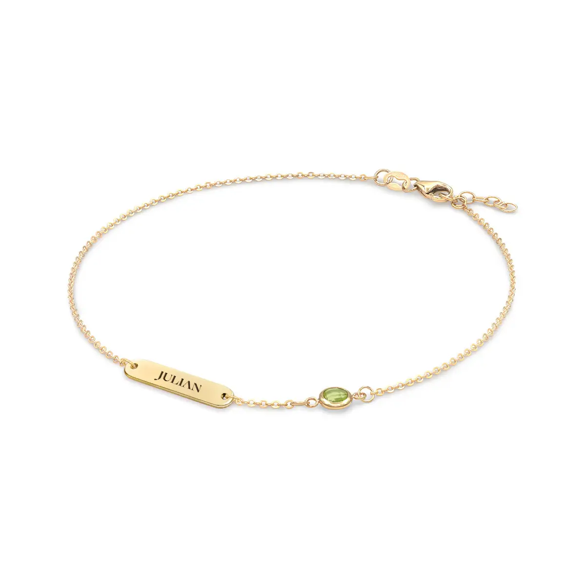 1 Nameplate & 1 Petite Peridot Bracelet in 14k Gold (August) - Image 4