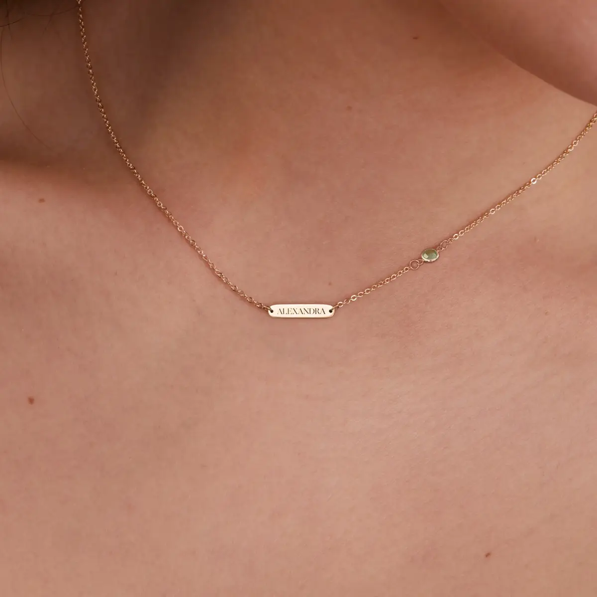 1 Nameplate & 1 Petite Peridot Necklace in 14k Gold (August) - Image 3