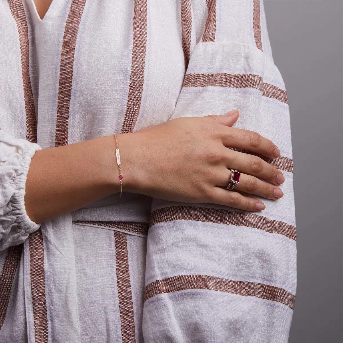 1 Nameplate & 1 Petite Ruby Bracelet in 14k Gold (July) - Image 2