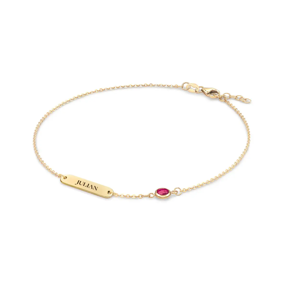 1 Nameplate & 1 Petite Ruby Bracelet in 14k Gold (July) - Image 4