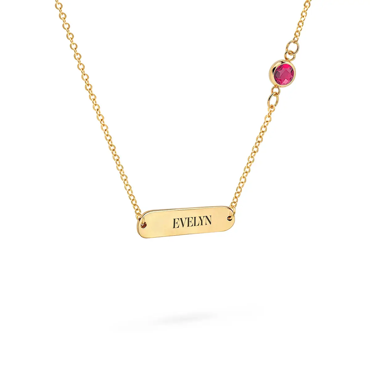 1 Nameplate & 1 Petite Ruby Necklace in 14k Gold (July) - Image 4