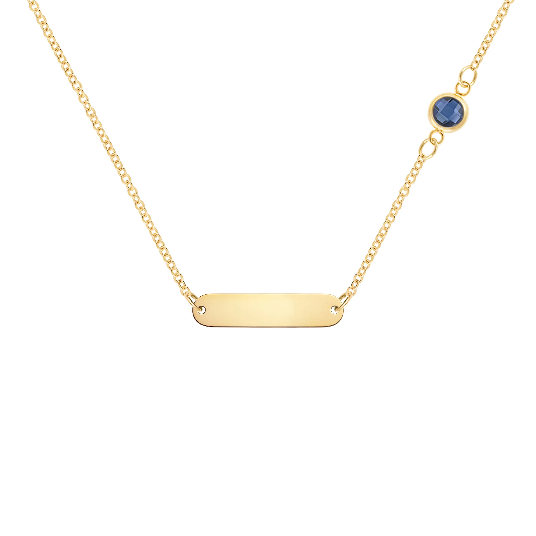 1 Nameplate & 1 Petite Sapphire Necklace in 14k Gold (September)