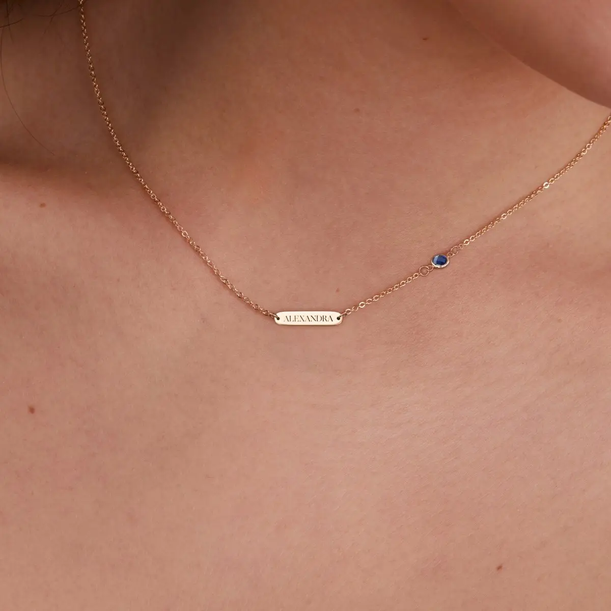 1 Nameplate & 1 Petite Sapphire Necklace in 14k Gold (September) - Image 3