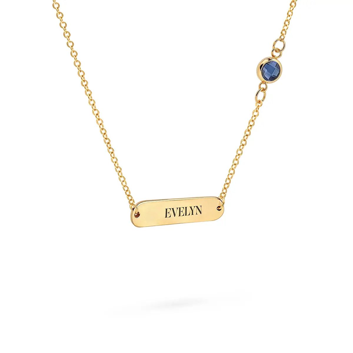 1 Nameplate & 1 Petite Sapphire Necklace in 14k Gold (September) - Image 4