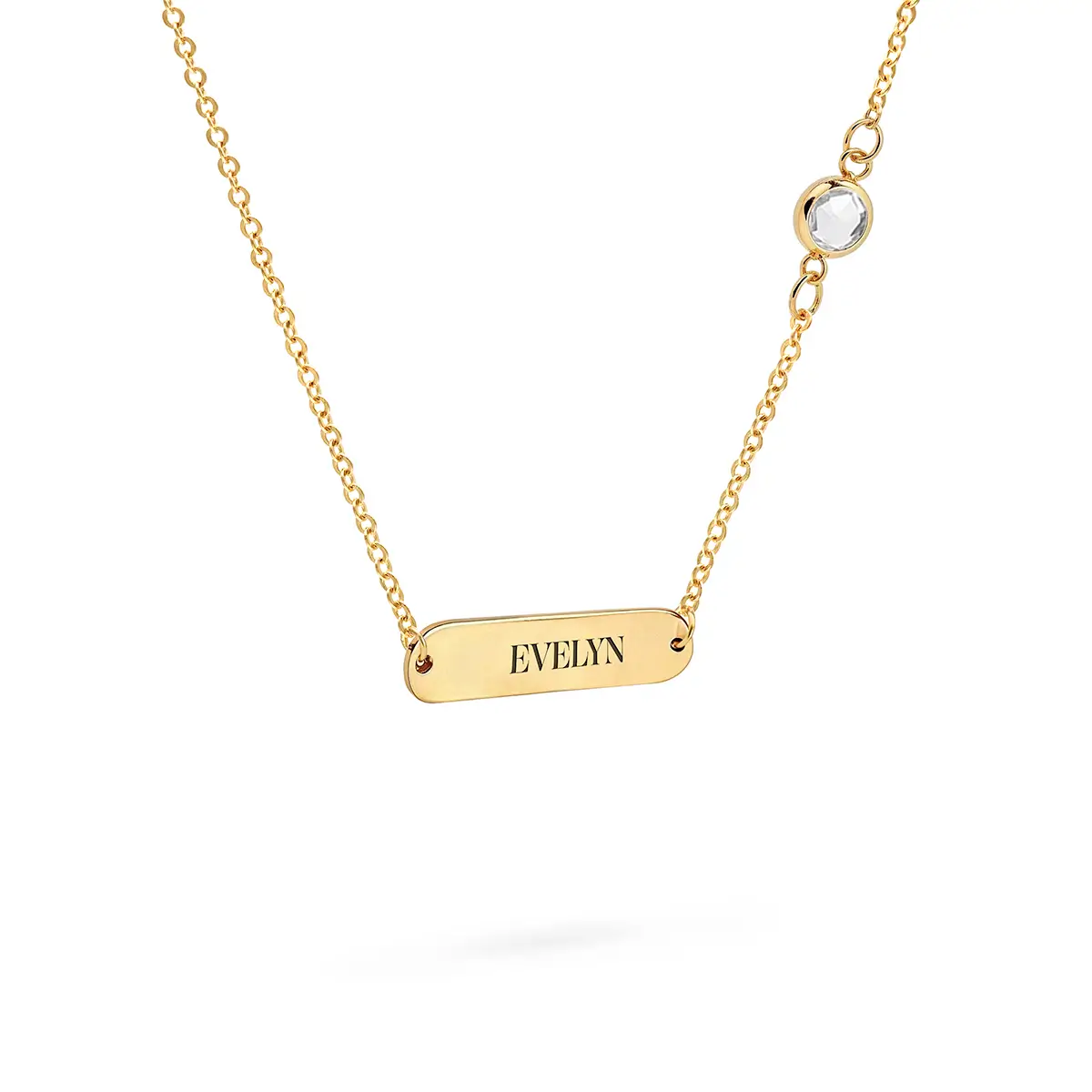 1 Nameplate & 1 Petite White Topaz Necklace in 14k Gold (April) - Image 4