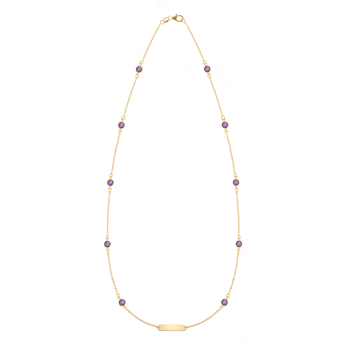 1 Nameplate & 10 Petite Amethyst Necklace in 14k Gold (February)