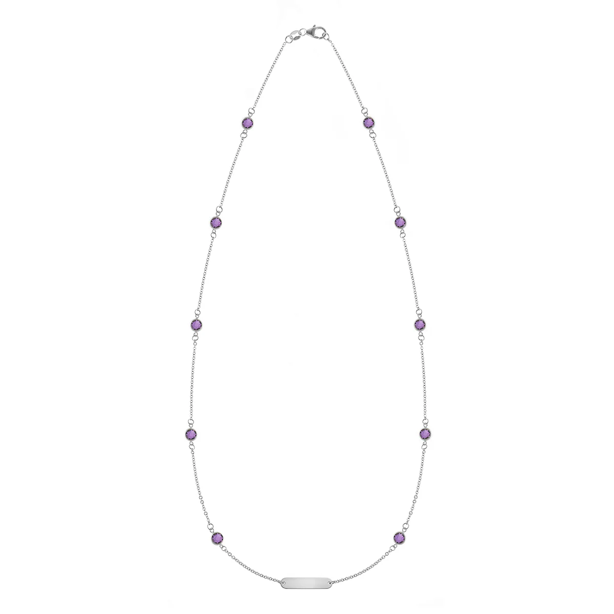 1 Nameplate & 10 Petite Amethyst Necklace in 14k Gold (February) - Image 4