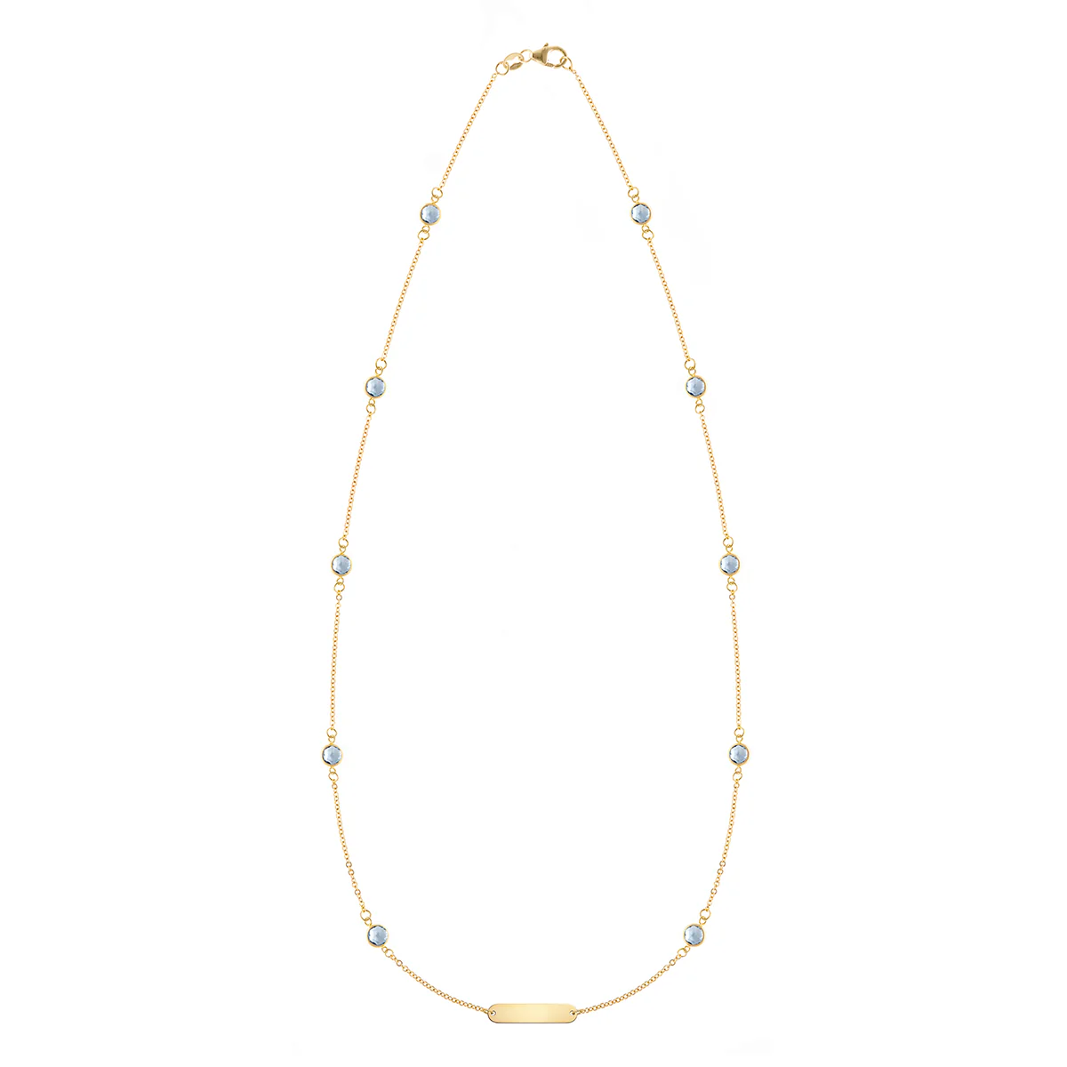 1 Nameplate & 10 Petite Aquamarine Necklace in 14k Gold (March)