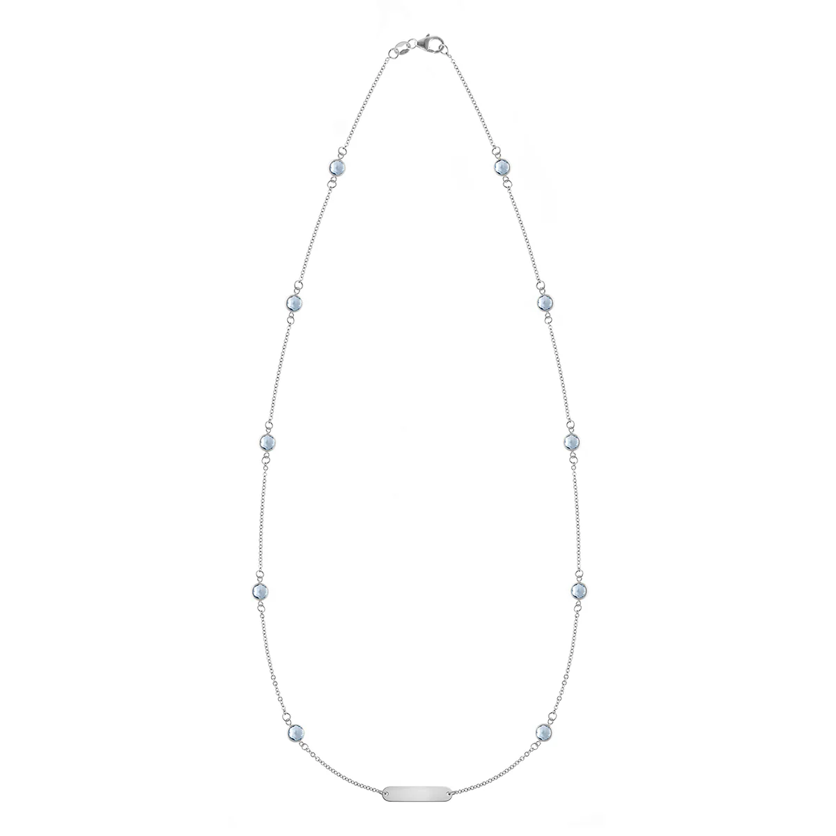 1 Nameplate & 10 Petite Aquamarine Necklace in 14k Gold (March) - Image 4