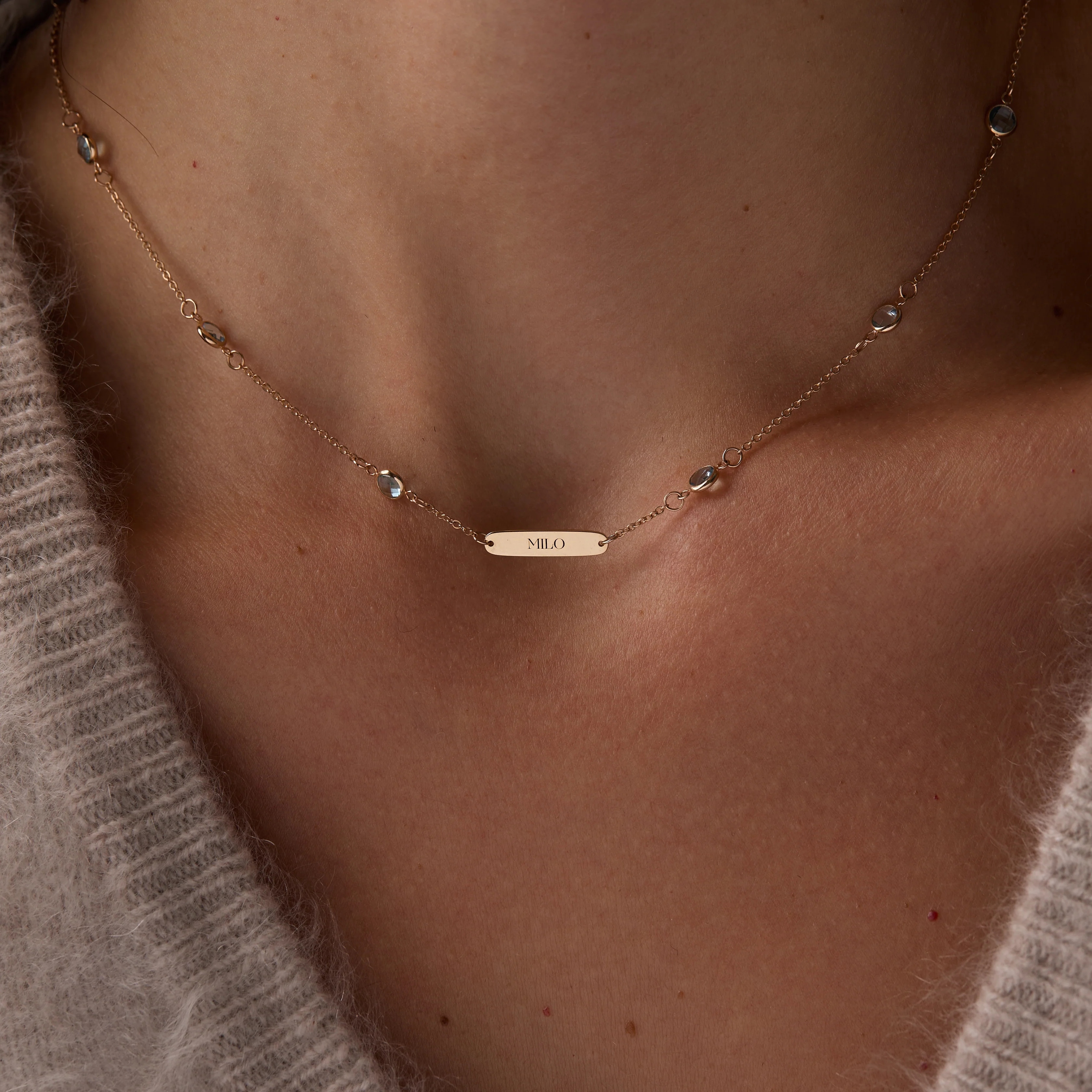 1 Nameplate & 10 Petite Nantucket Blue Topaz Necklace in 14k Gold (December) - Image 3