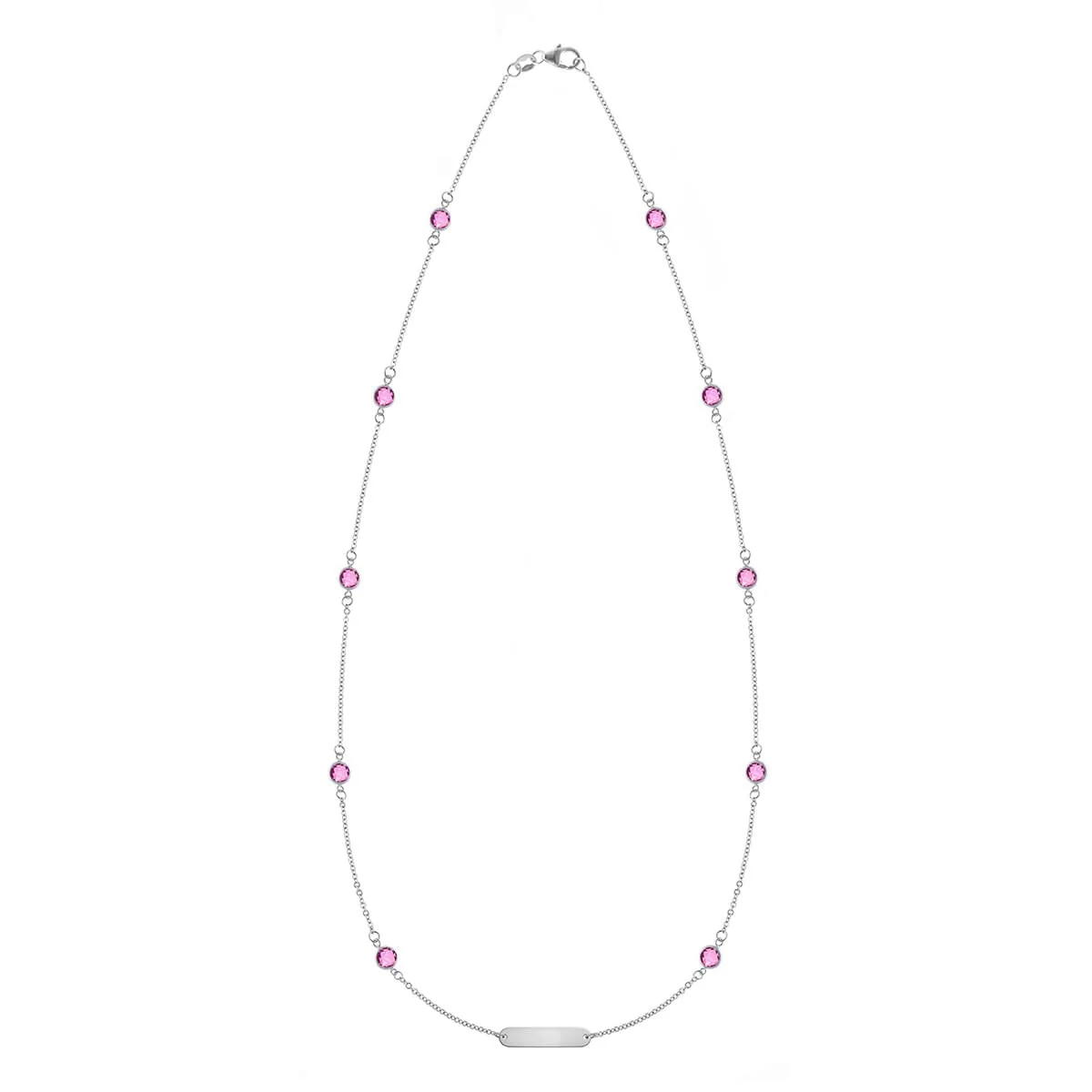 1 Nameplate & 10 Petite Pink Sapphire Necklace in 14k Gold (October) - Image 4