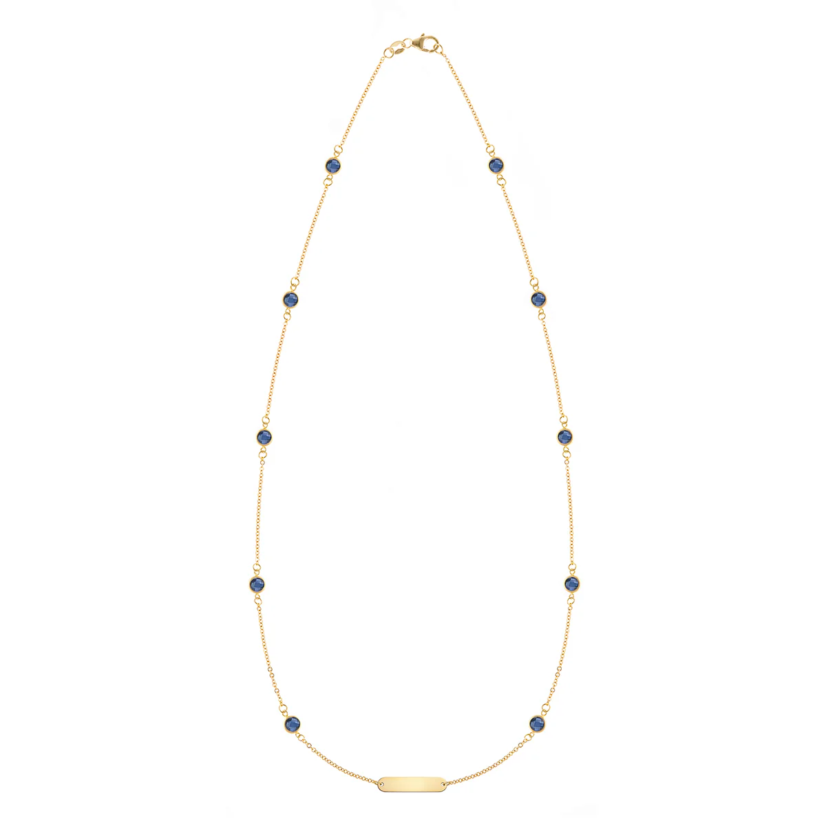 1 Nameplate & 10 Petite Sapphire Necklace in 14k Gold (September)