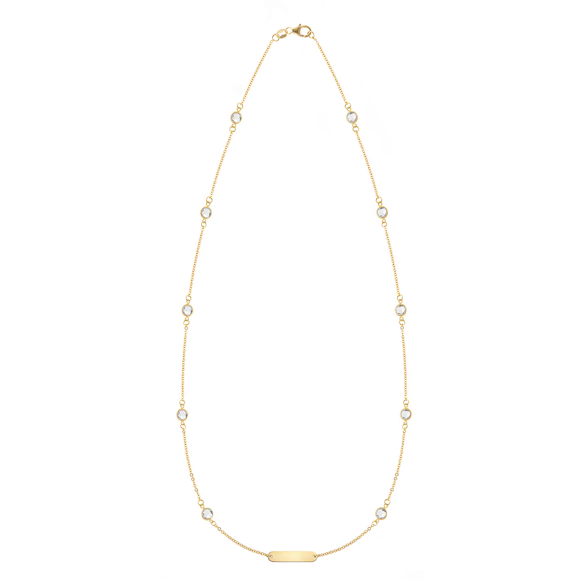 1 Nameplate & 10 Petite White Topaz Necklace in 14k Gold (April)
