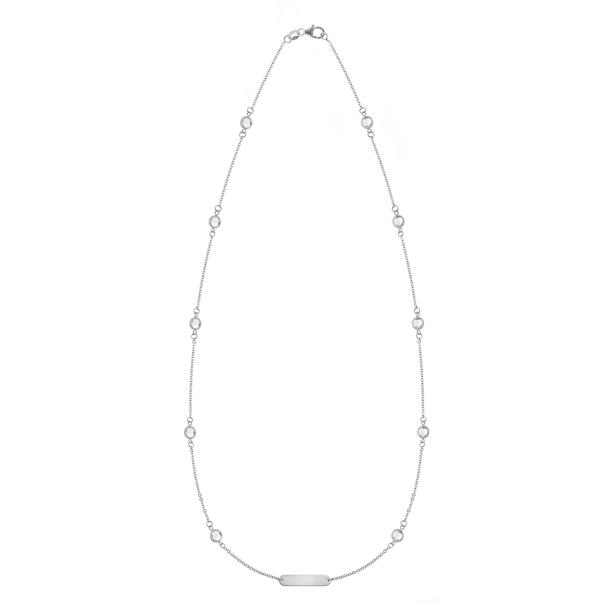 1 Nameplate & 10 Petite White Topaz Necklace in 14k Gold (April) - Image 4
