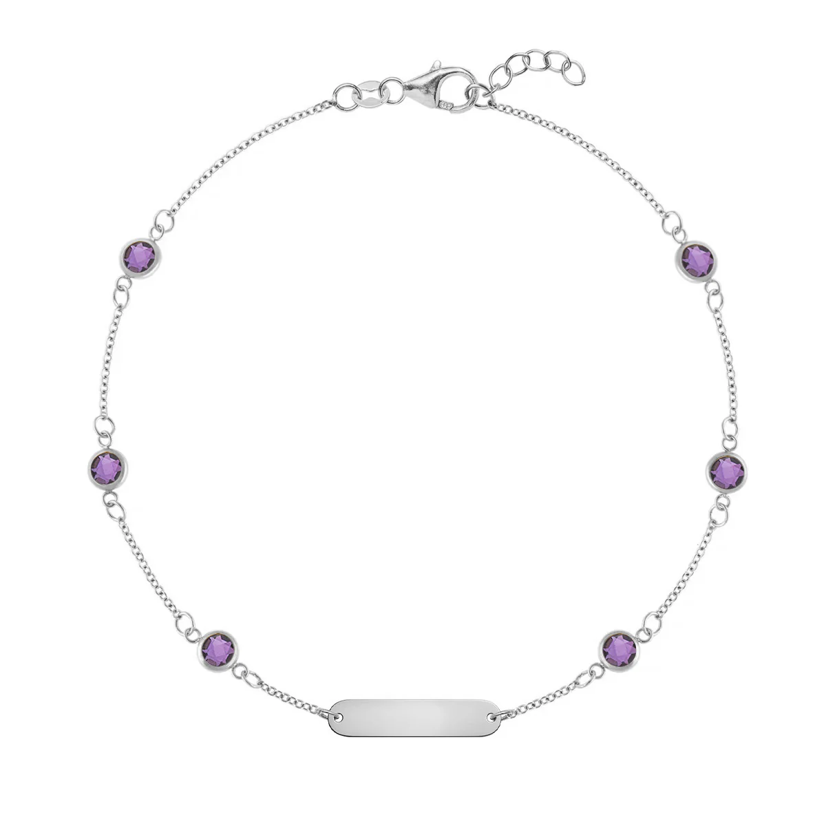 1 Nameplate & 6 Petite Amethyst Bracelet in 14k Gold (February) - Image 7
