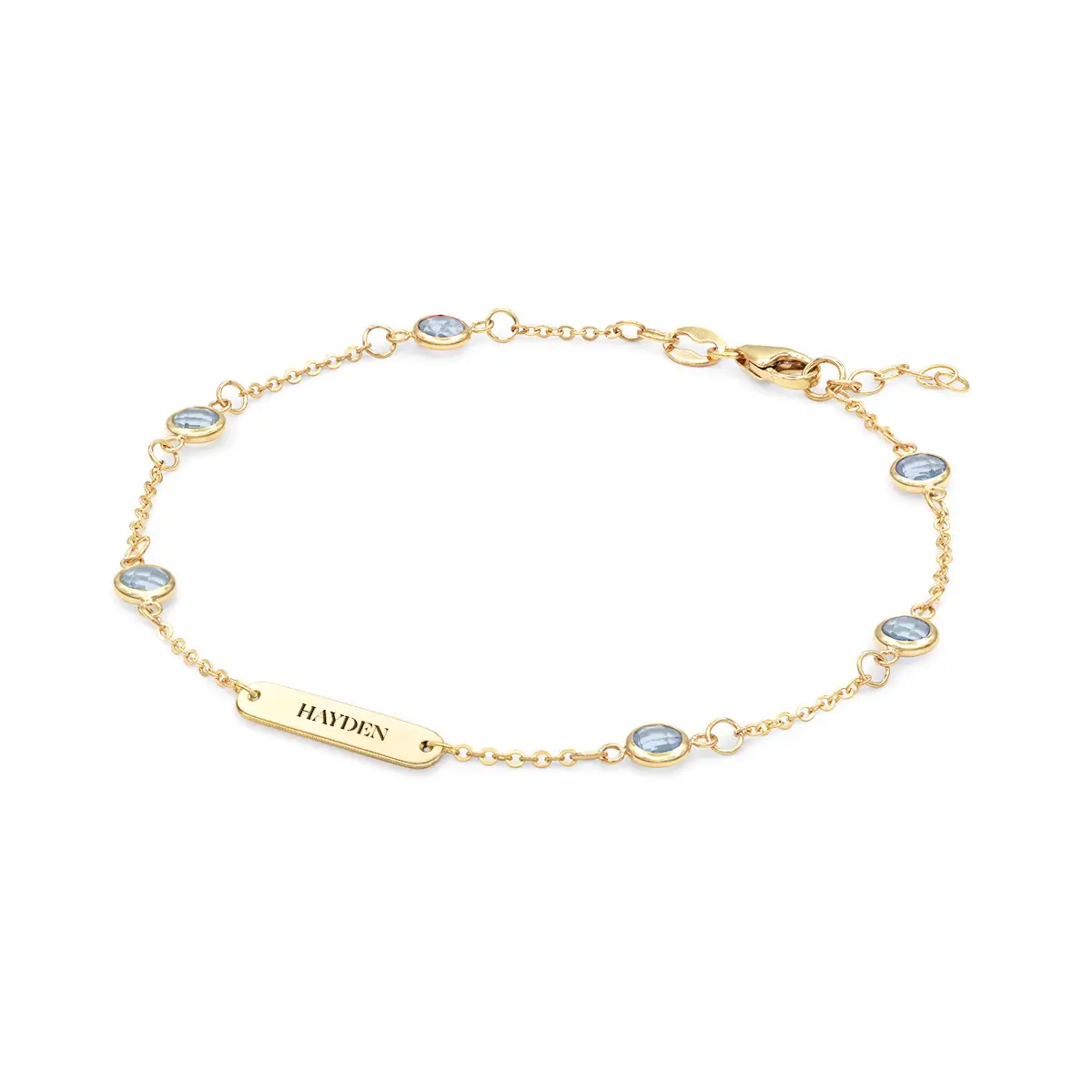 1 Nameplate & 6 Petite Aquamarine Bracelet in 14k Gold (March) - Image 4