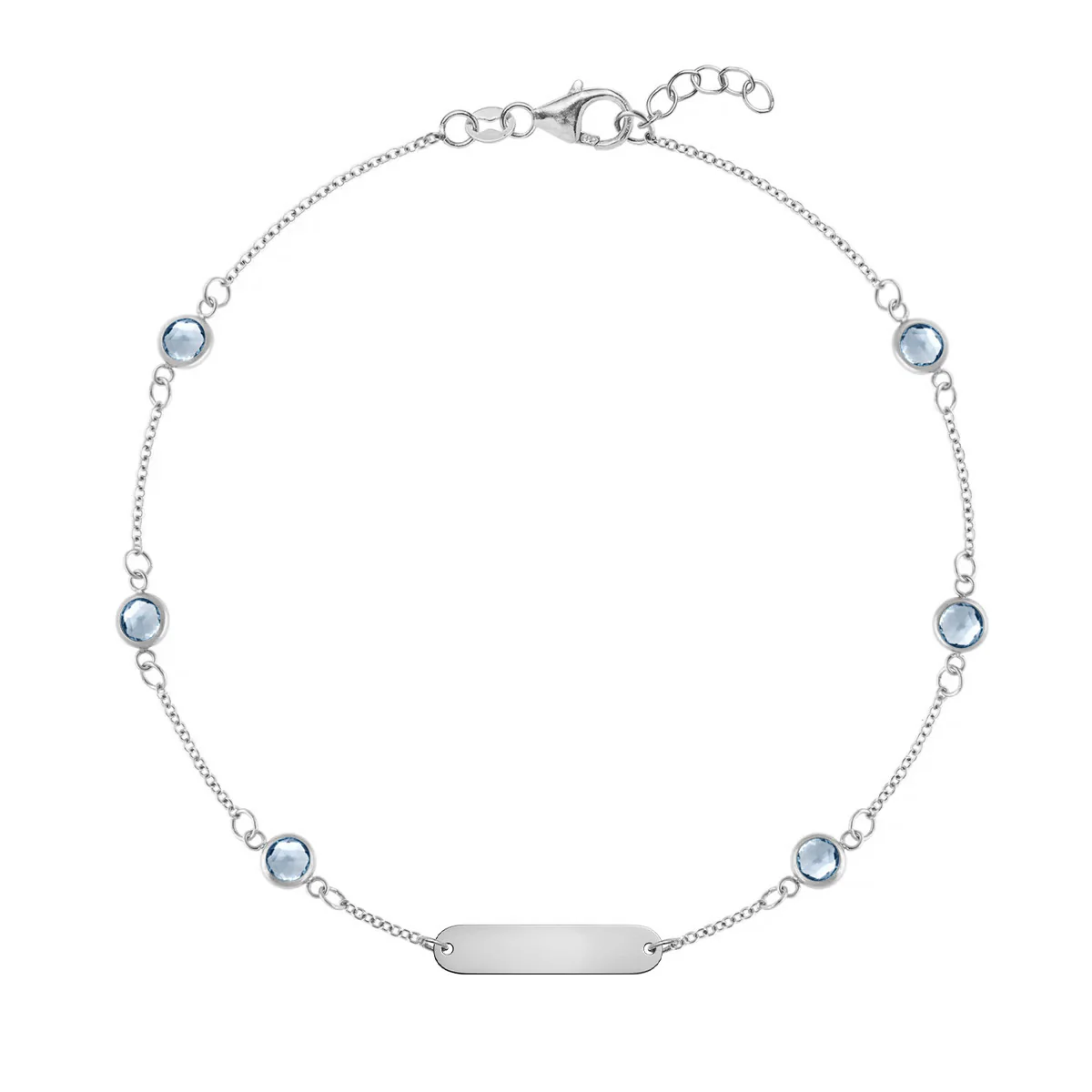 1 Nameplate & 6 Petite Aquamarine Bracelet in 14k Gold (March) - Image 7