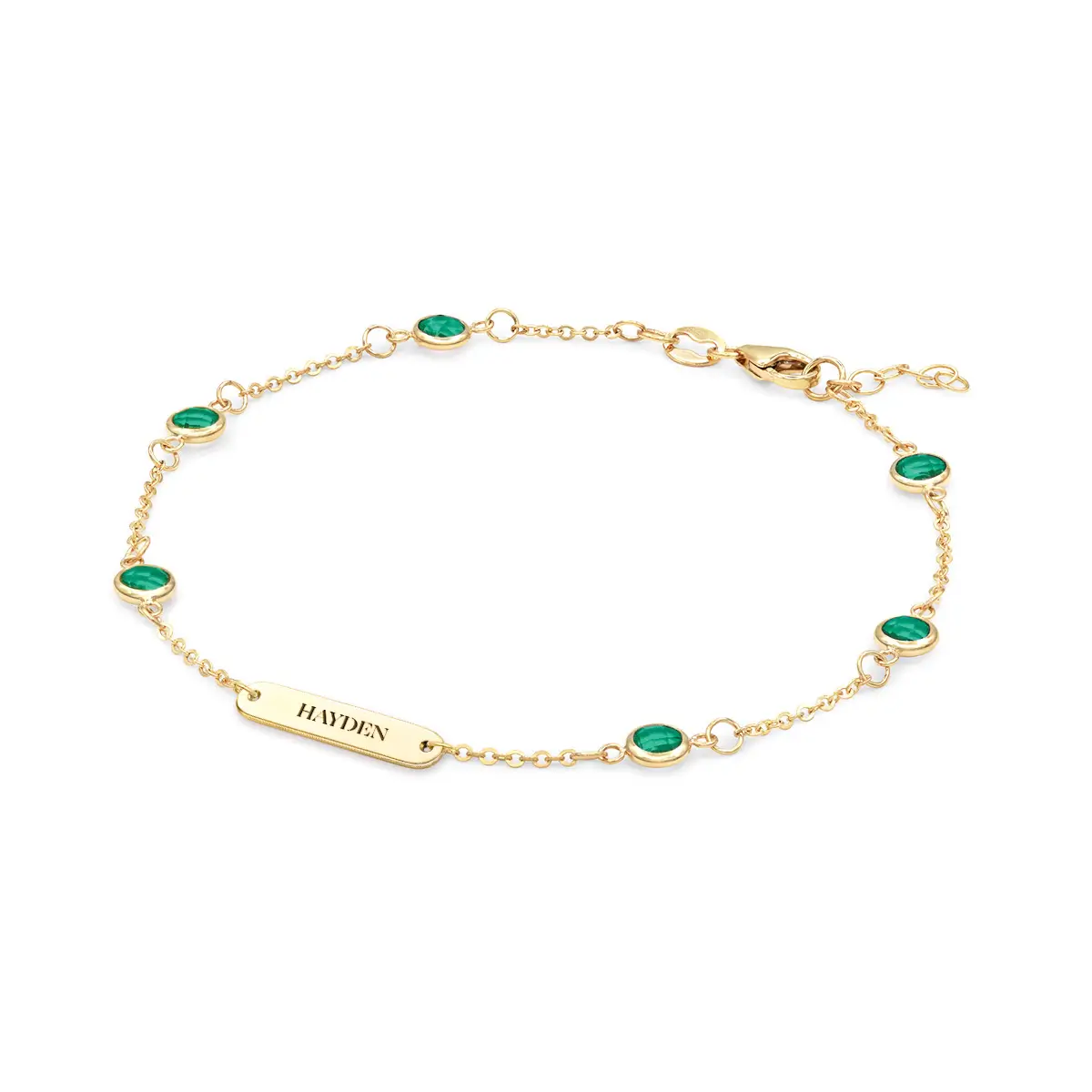 1 Nameplate & 6 Petite Emerald Bracelet in 14k Gold (May) - Image 4