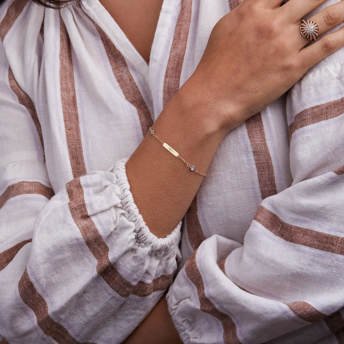 1 Nameplate & 6 Petite Nantucket Blue Topaz Bracelet in 14k Gold (December) - Image 2