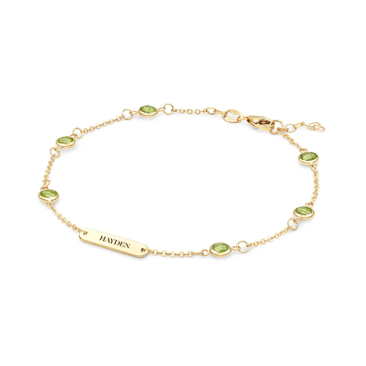1 Nameplate & 6 Petite Peridot Bracelet in 14k Gold (August) - Image 4