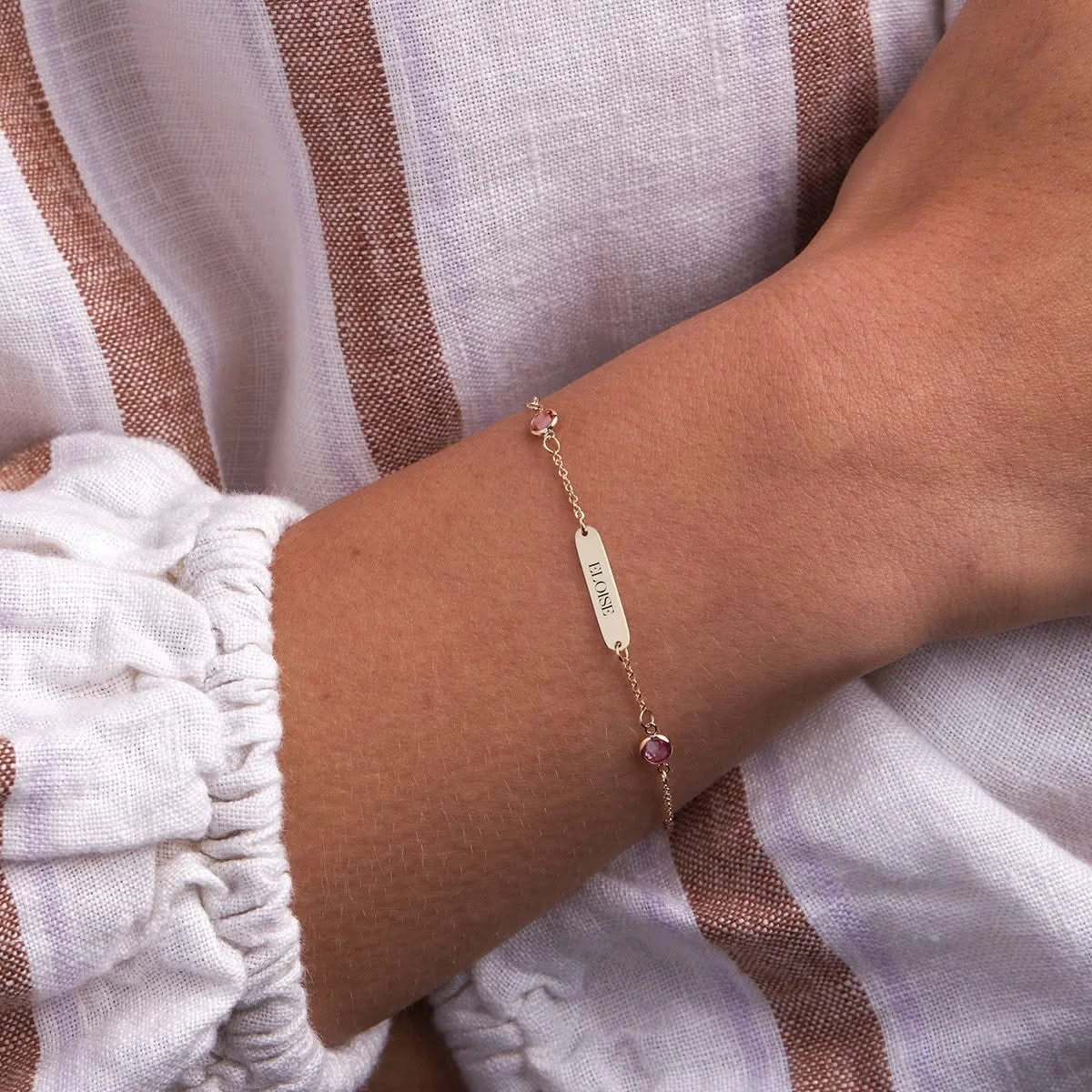 1 Nameplate & 6 Petite Pink Sapphire Bracelet in 14k Gold (October) - Image 3