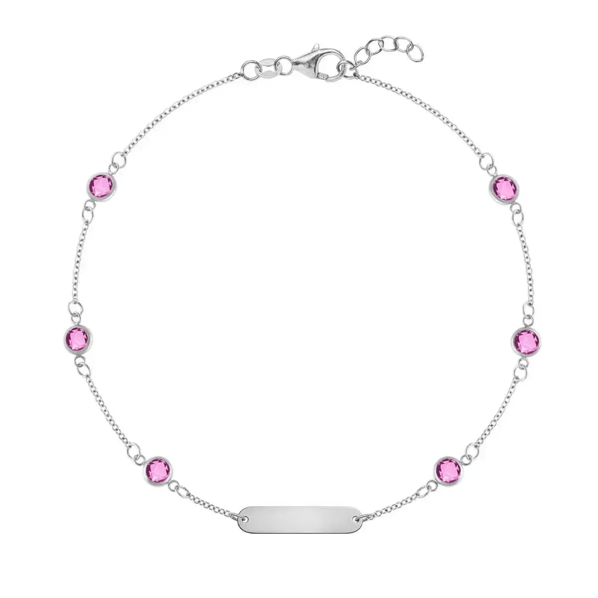 1 Nameplate & 6 Petite Pink Sapphire Bracelet in 14k Gold (October) - Image 7