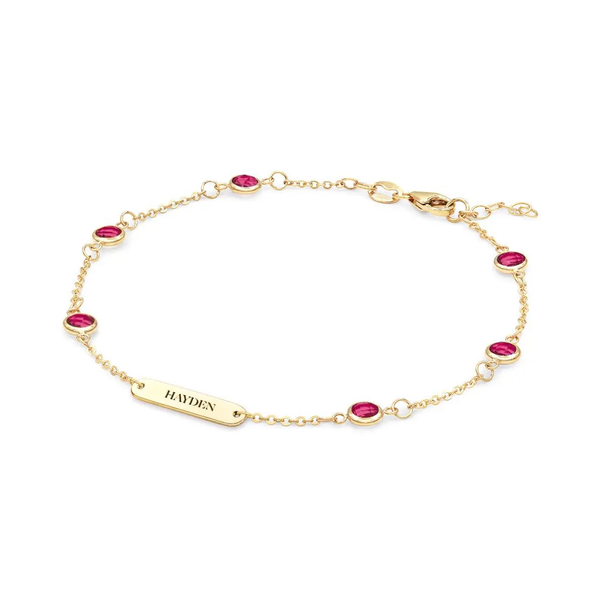 1 Nameplate & 6 Petite Ruby Bracelet in 14k Gold (July) - Image 4