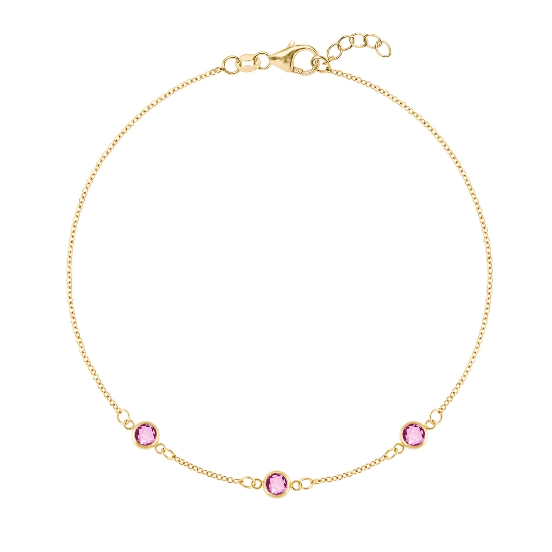 Bayberry 3 Pink Sapphire Bracelet in 14k Gold (October)