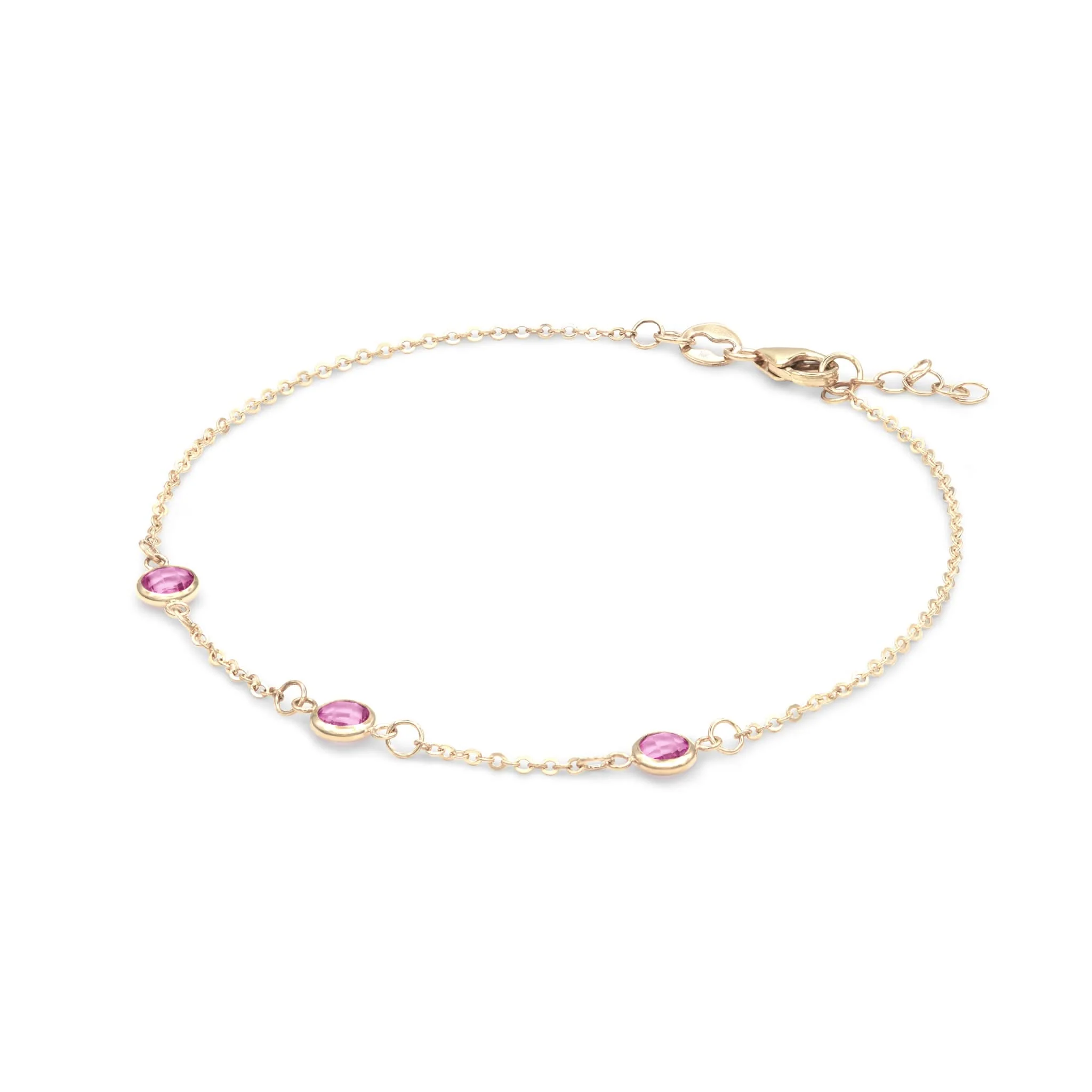 Bayberry 3 Pink Sapphire Bracelet in 14k Gold (October) - Image 4