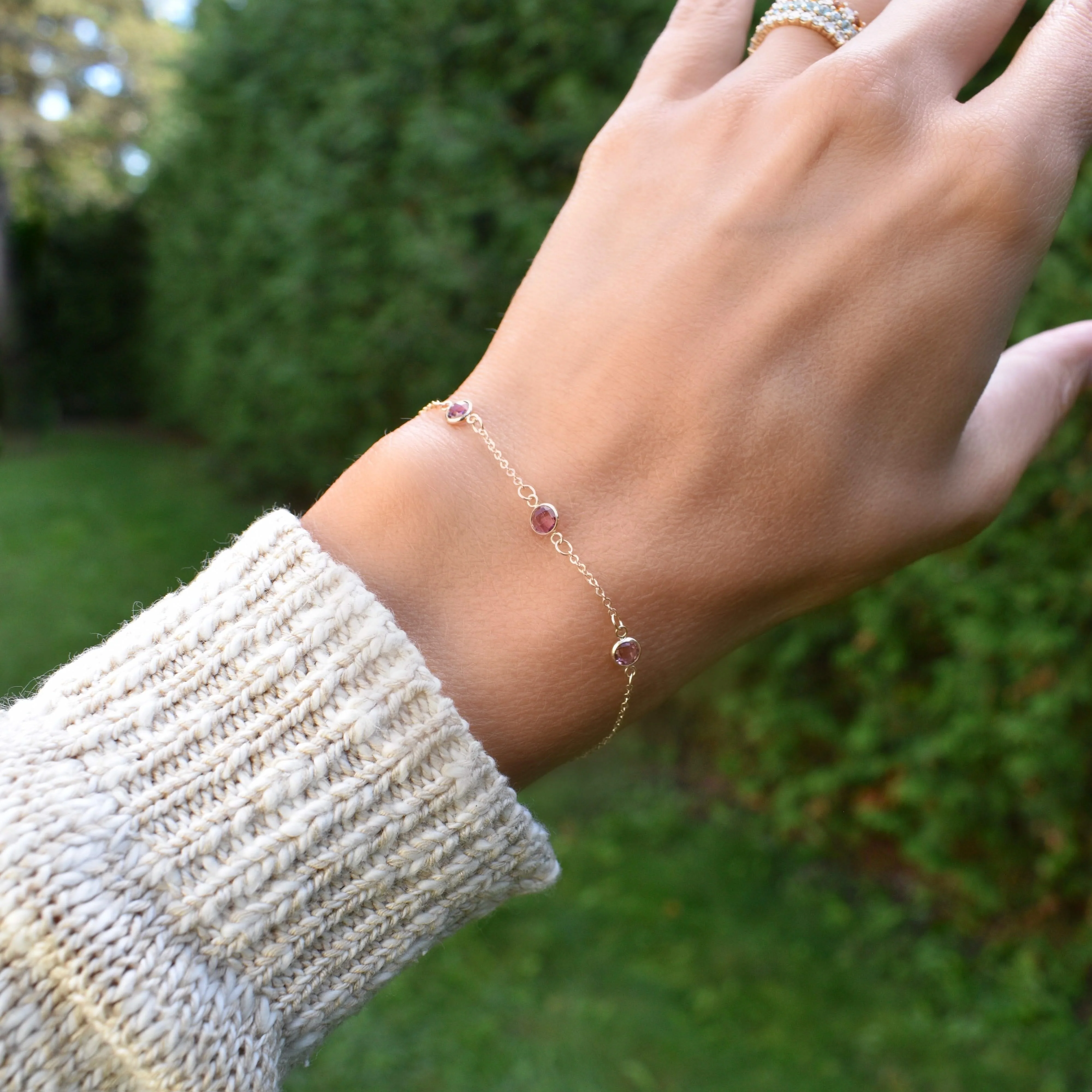 Bayberry 3 Pink Sapphire Bracelet in 14k Gold (October) - Image 6
